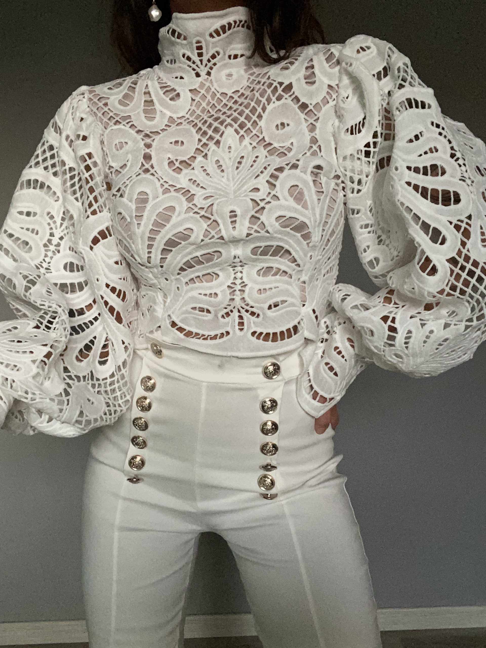 Pantaloni Skinny Bottoni Gioiello - Bianco
