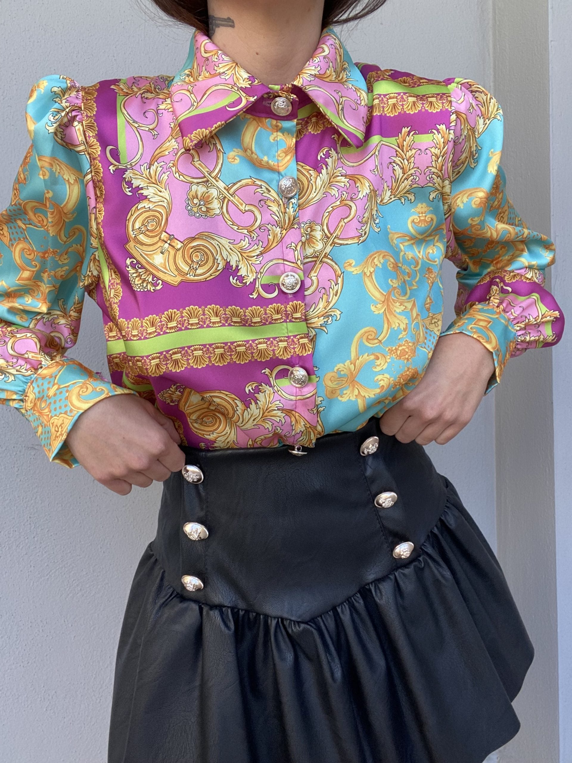 Shorts Paper Bag Print Barocca - Celeste / Rosa