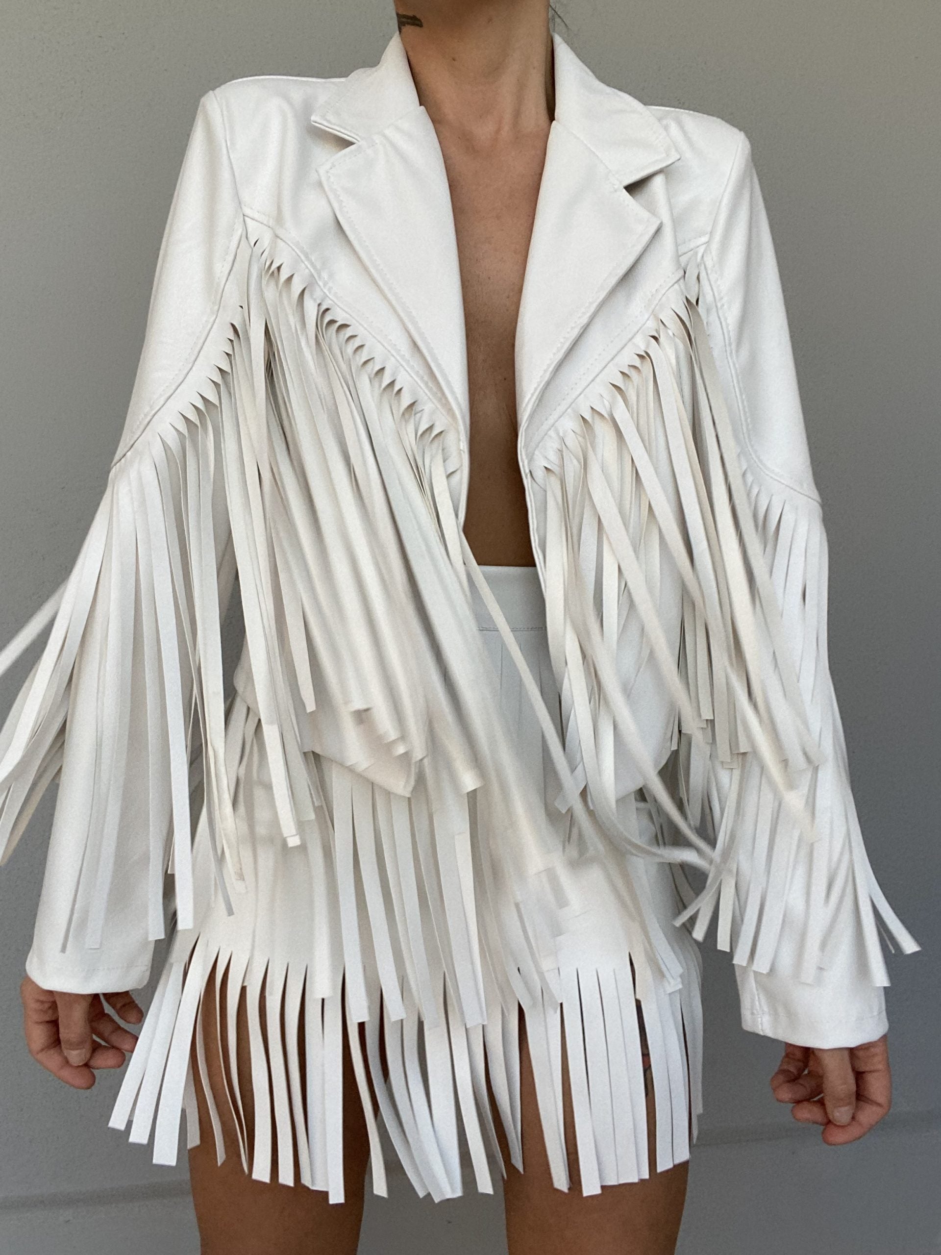 Gonna Leather Frange - Bianco