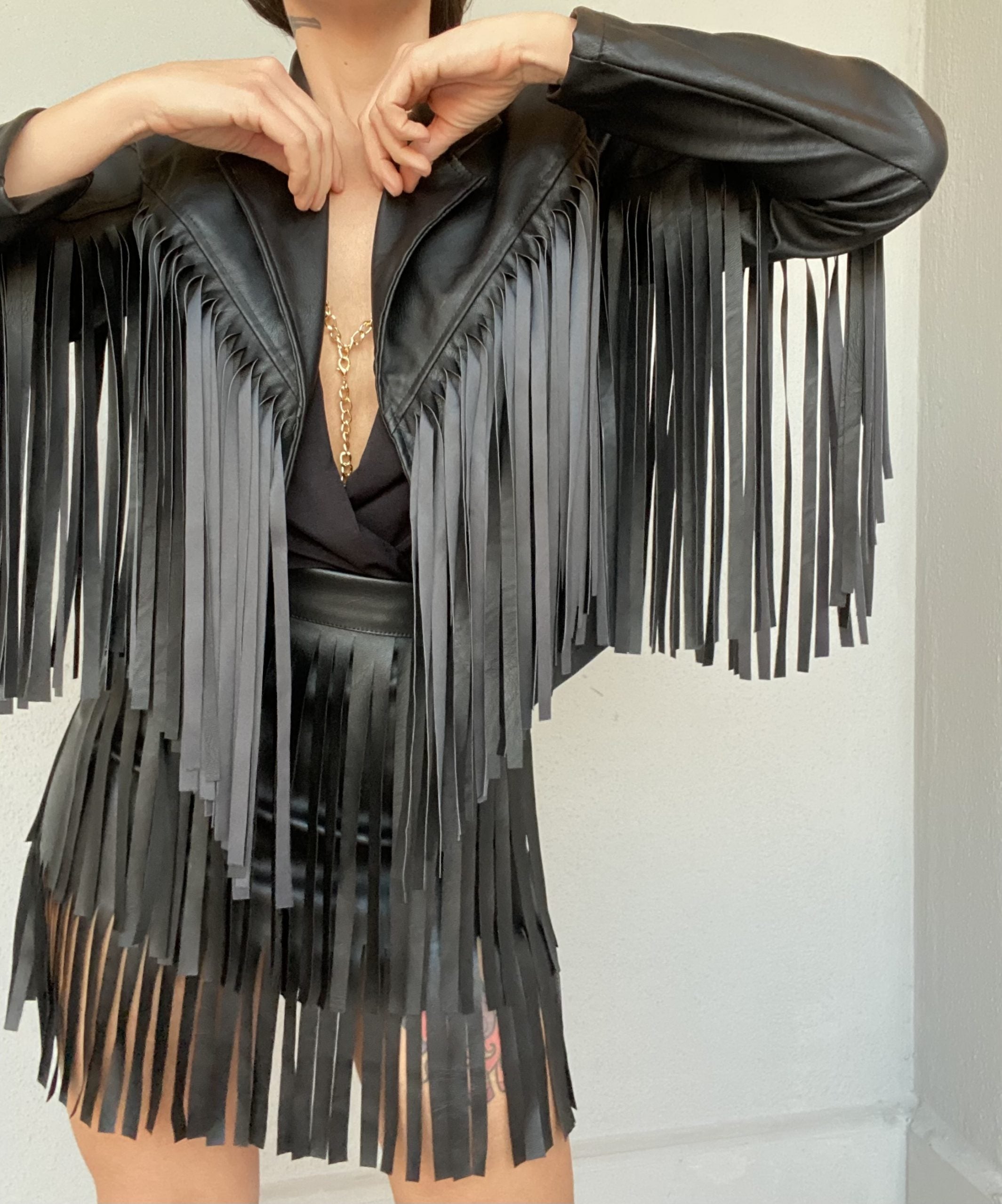 Gonna Midi Leather Frange - Bianco