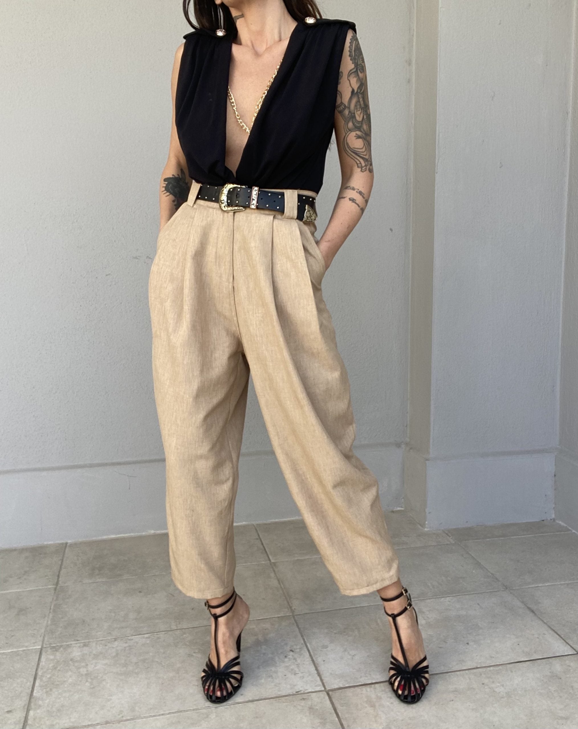 Pantaloni Pinces Vintage Mood - Nero