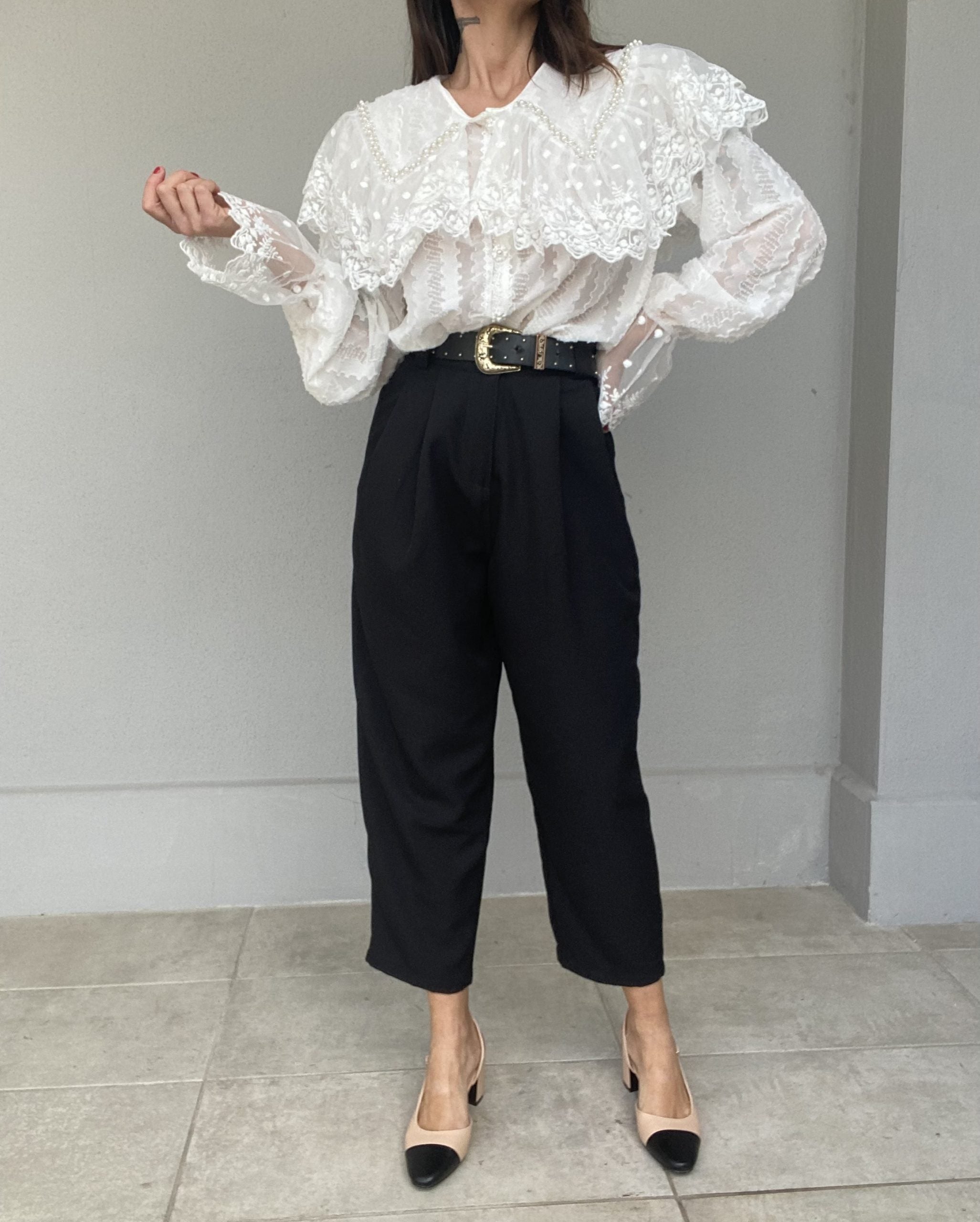 Camicia Vittoriana Maxi Colletto Bottoni Gioiello - Bianco