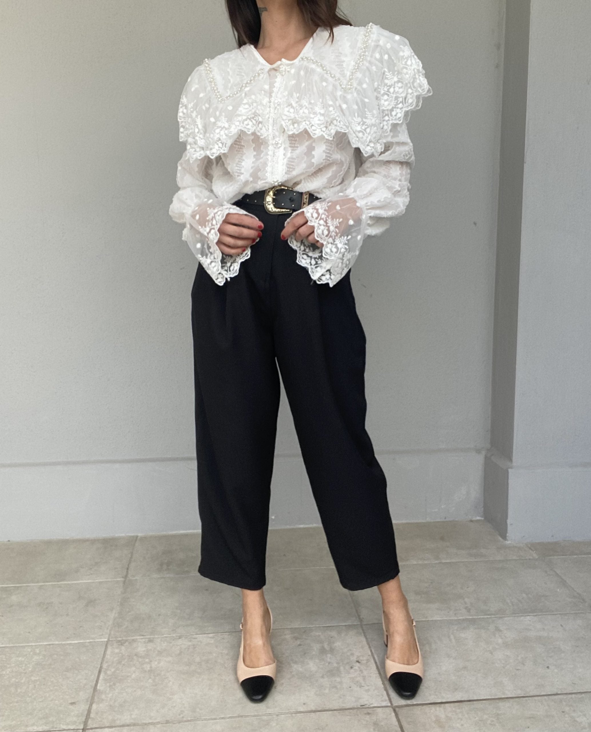 Camicia Vittoriana Maxi Colletto Bottoni Gioiello - Bianco