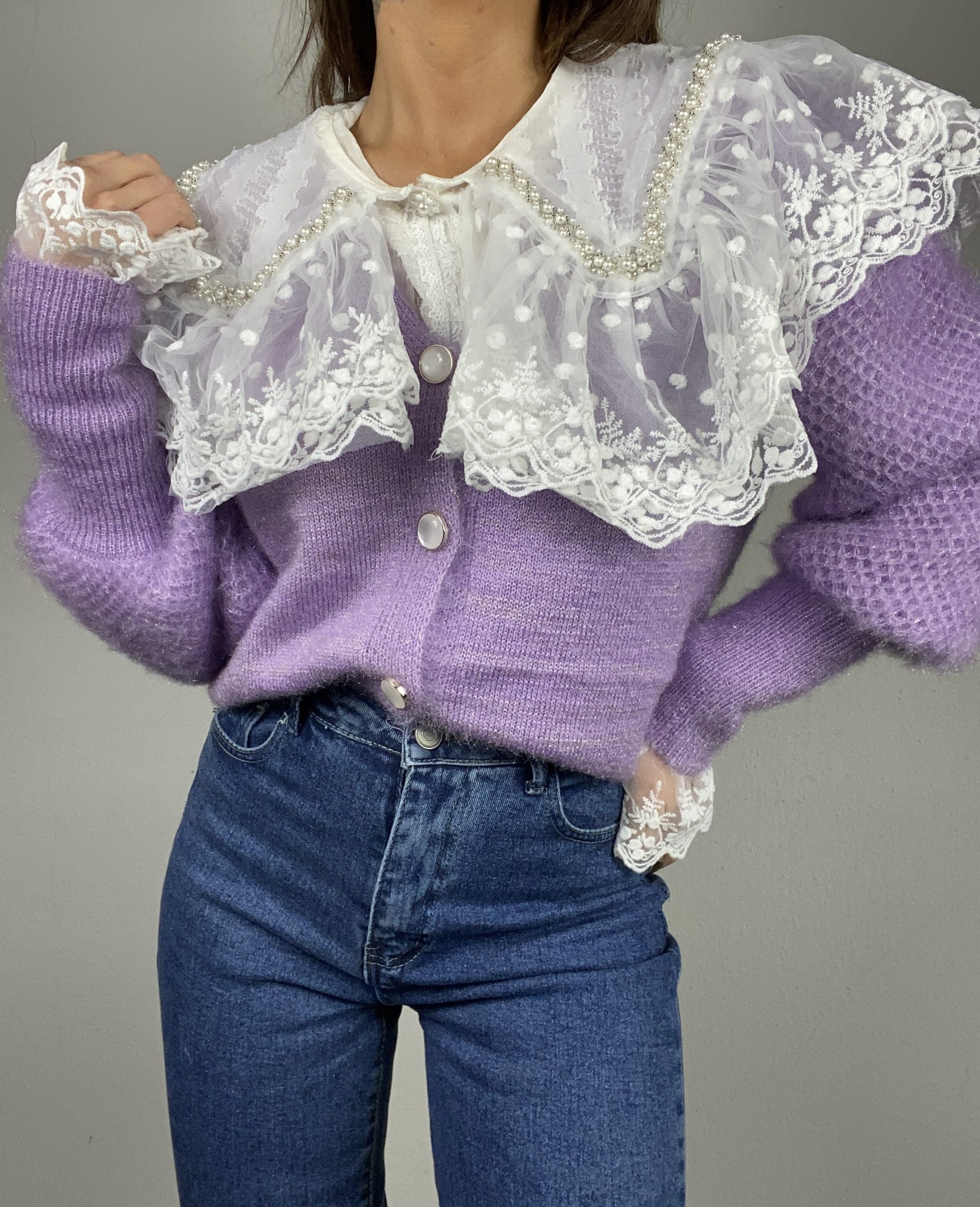 Camicia Vittoriana Maxi Colletto Bottoni Gioiello - Bianco