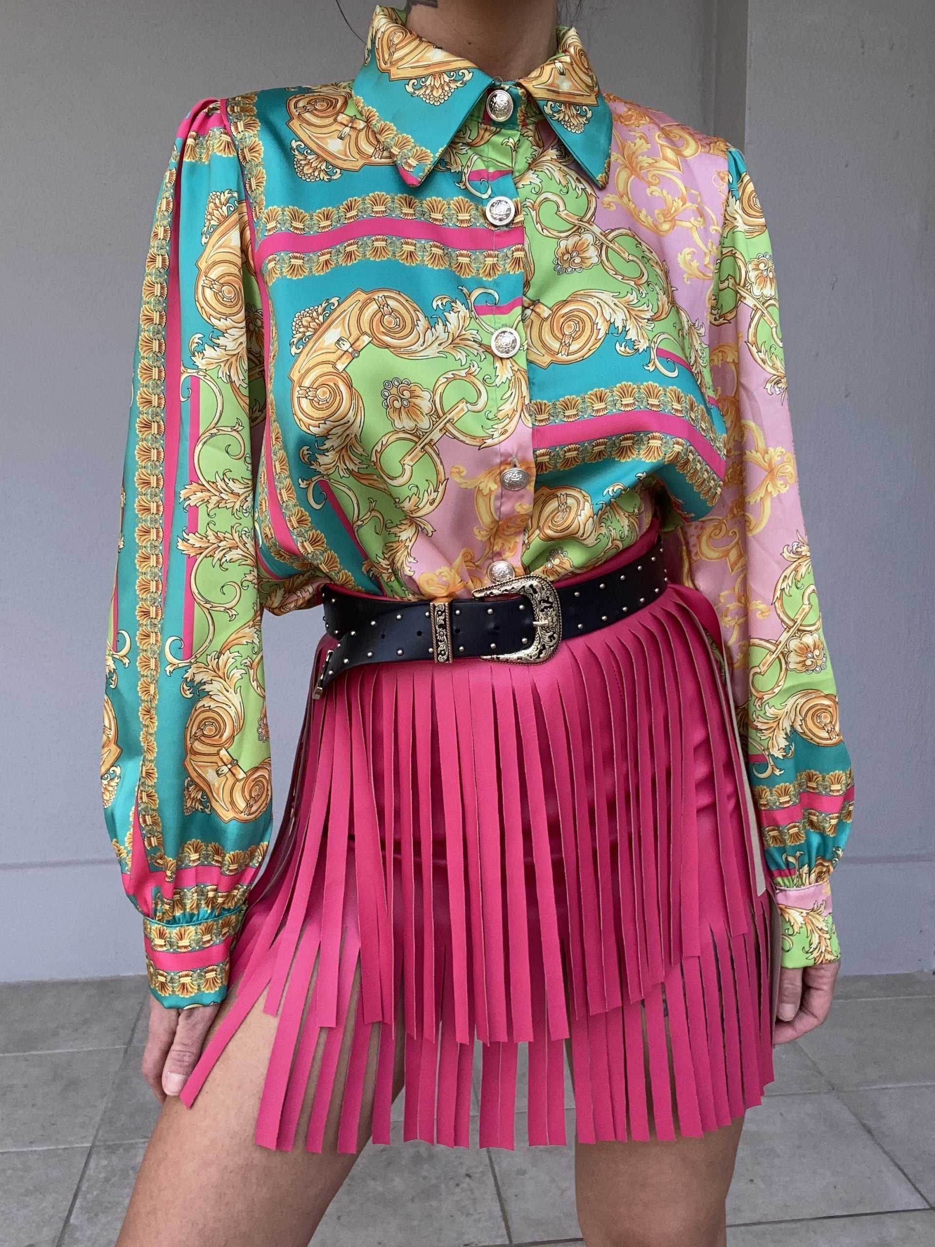Gonna Leather Frange - Fucsia