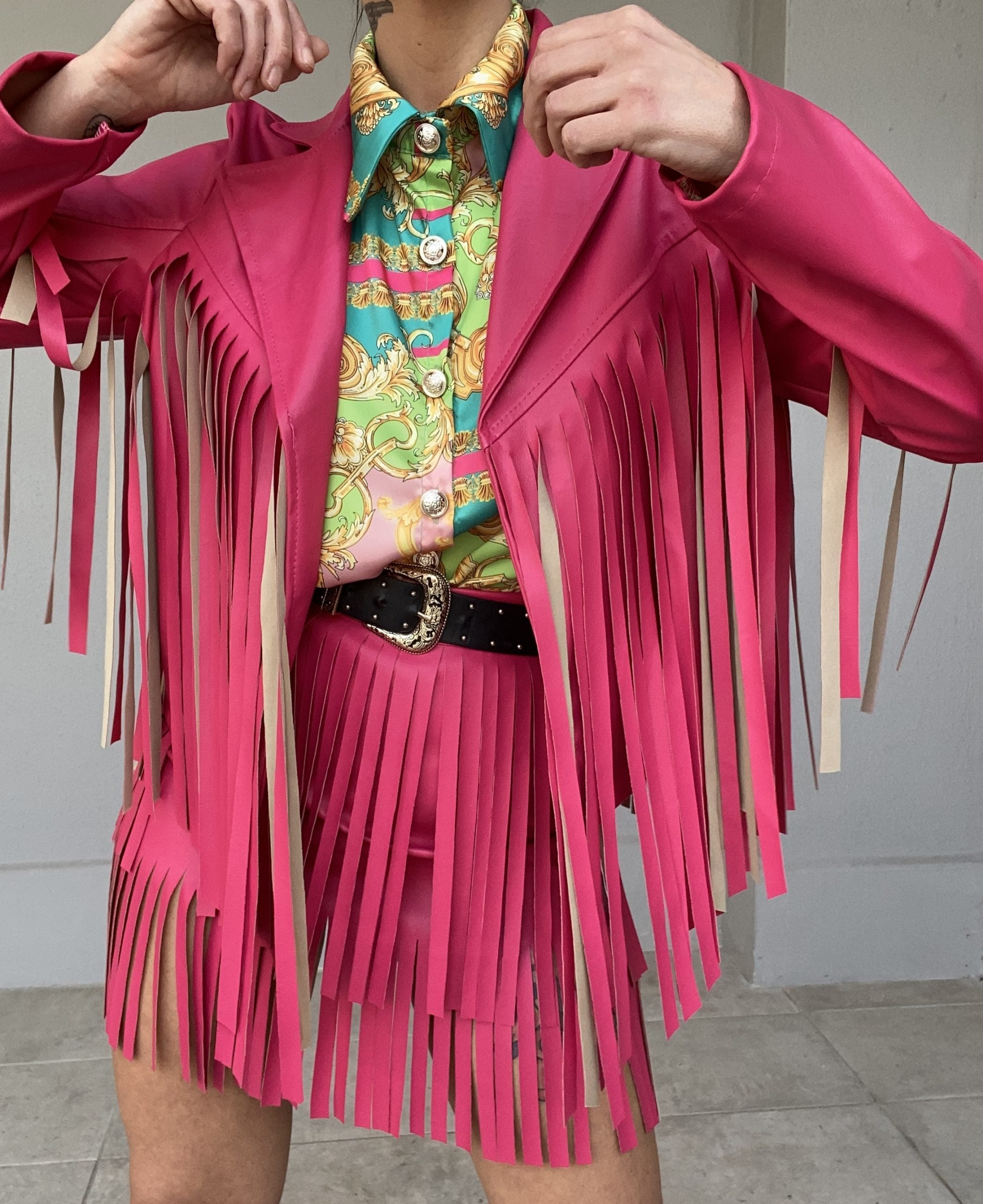 Gonna Leather Frange - Fucsia