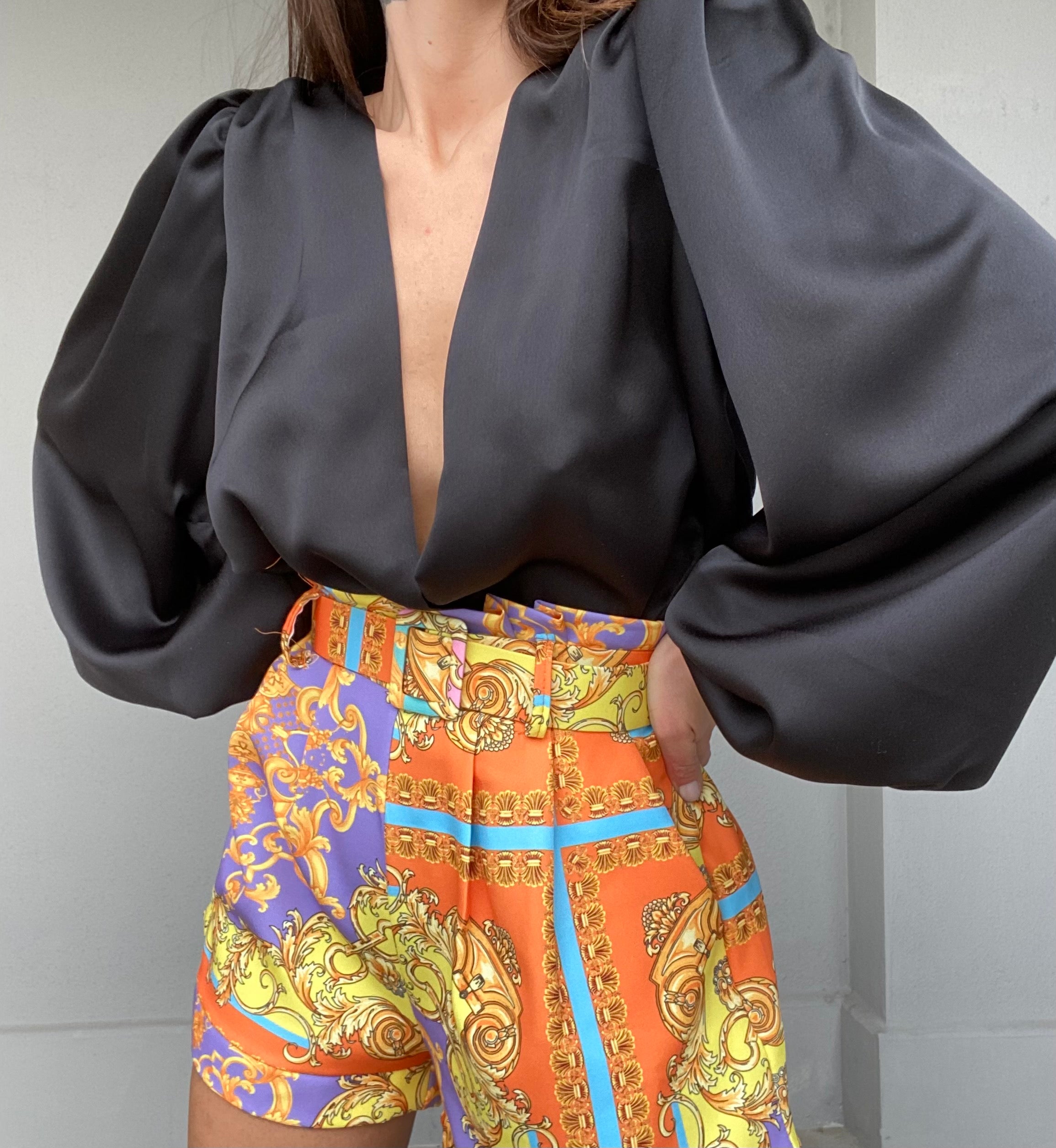 Shorts Paper Bag Print Barocca - Celeste / Rosa