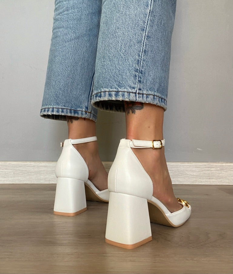 Sandali Aperti Morsetto Dorato - Bianco