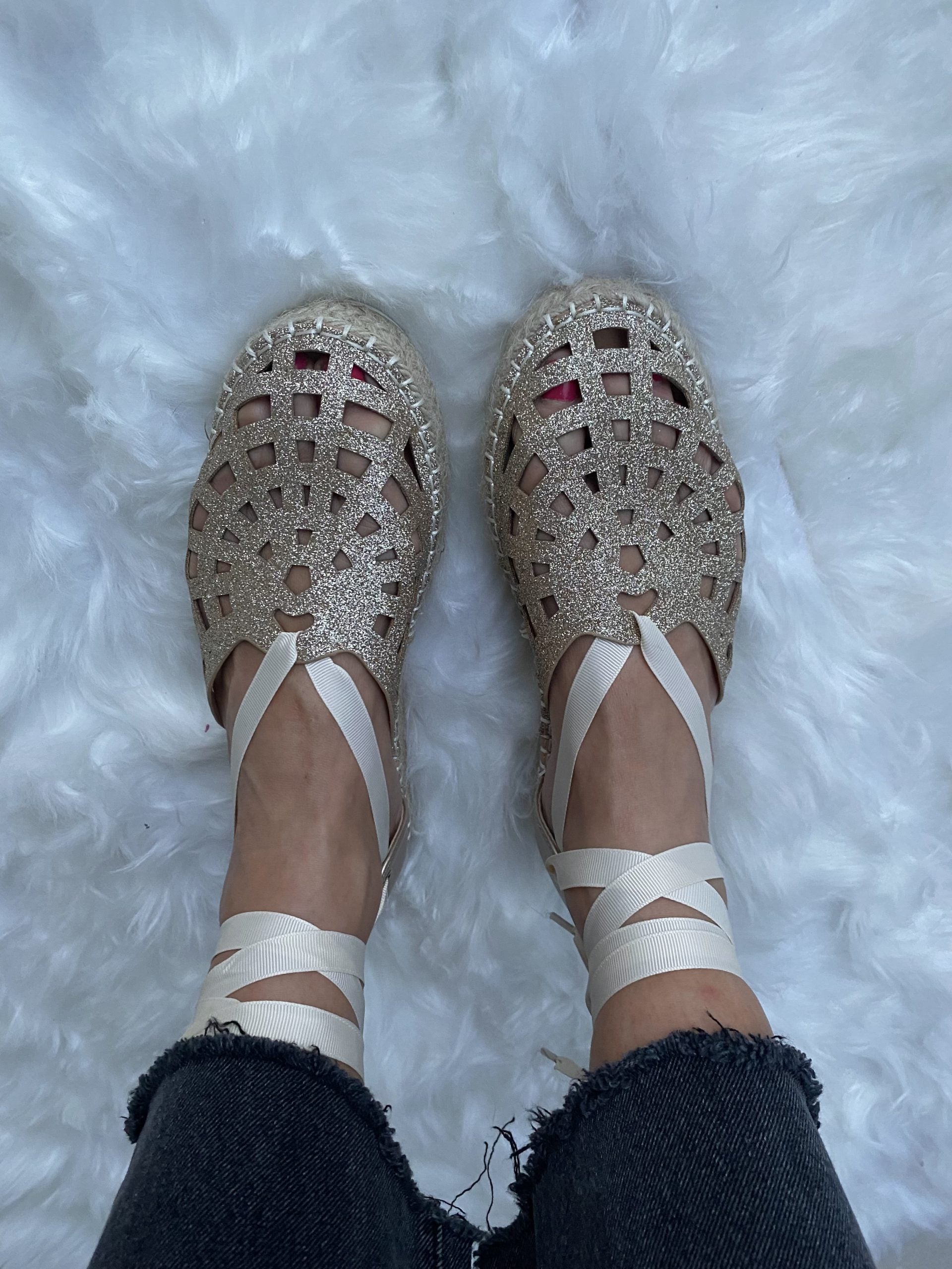Espadrillas Glitter Lacci alla Schiava - Oro