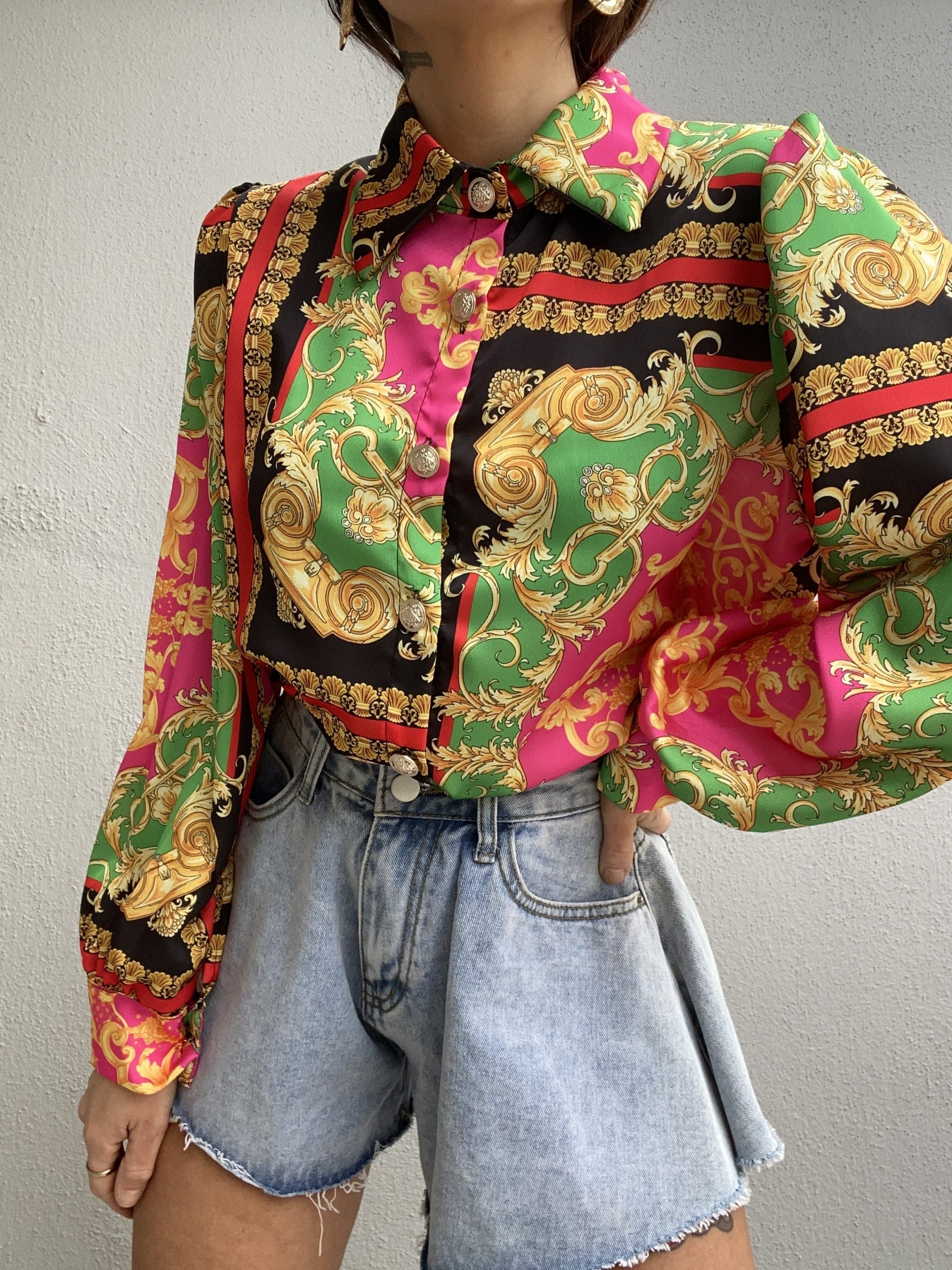 Shorts Paper Bag Print Barocca - Celeste / Rosa