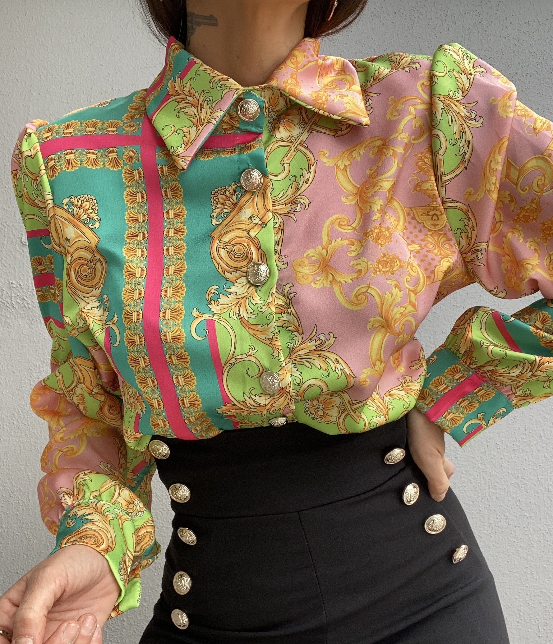 Shorts Paper Bag Print Barocca - Celeste / Rosa