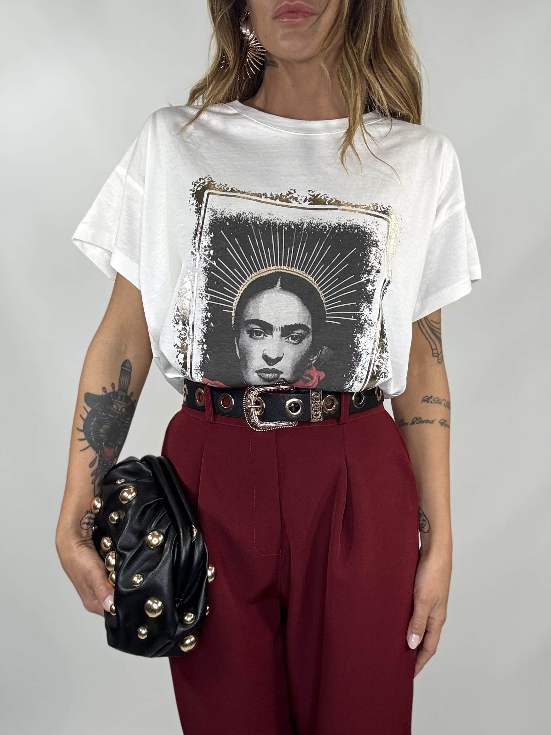 T-shirt Over Frida Kahlo - Bianco