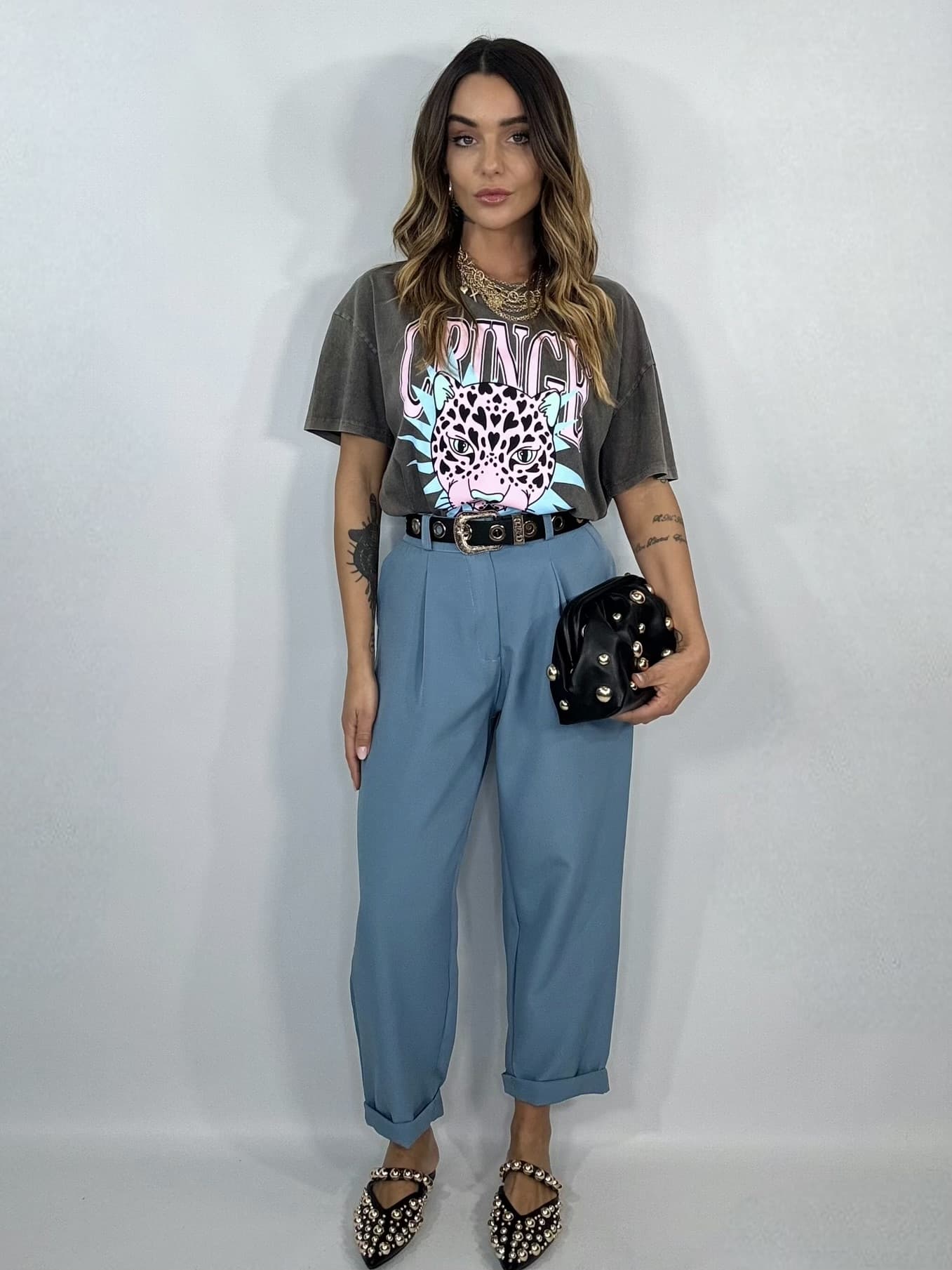T-shirt Acid Wash - Leopardo - Cringe