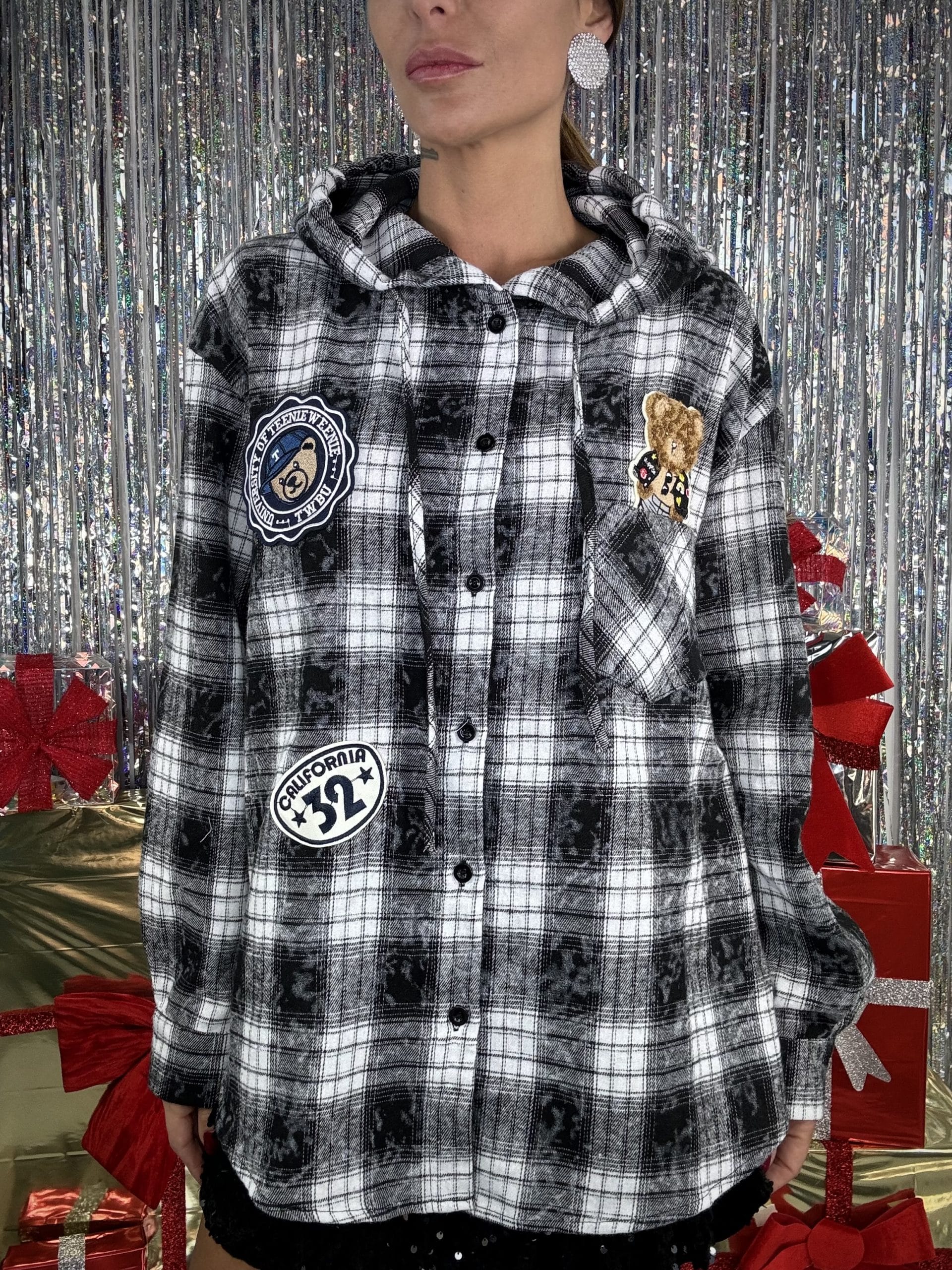Camicia Quadri Patch - Bianco/ Nero
