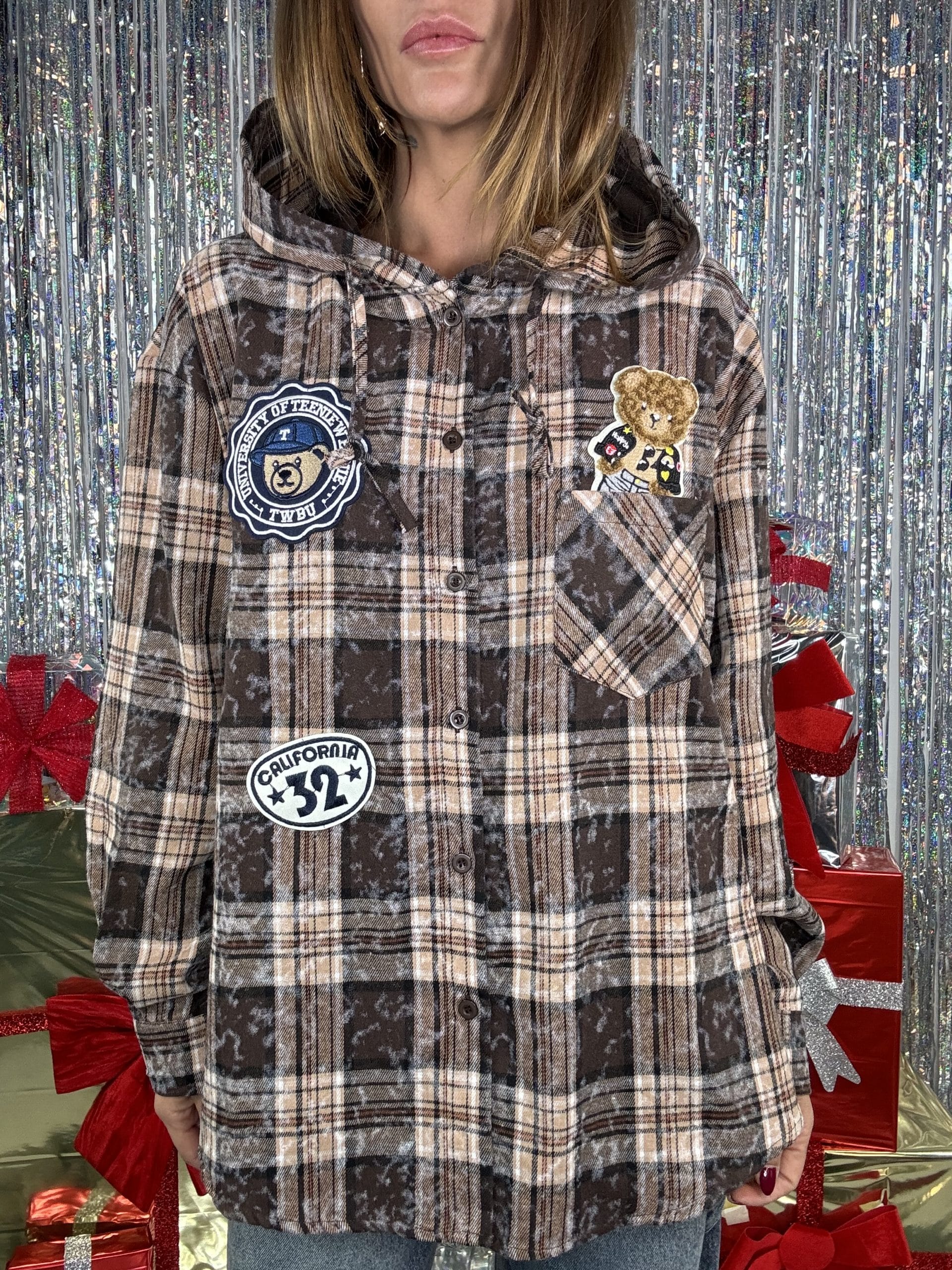 Camicia Quadri Patch - Beige / Marrone