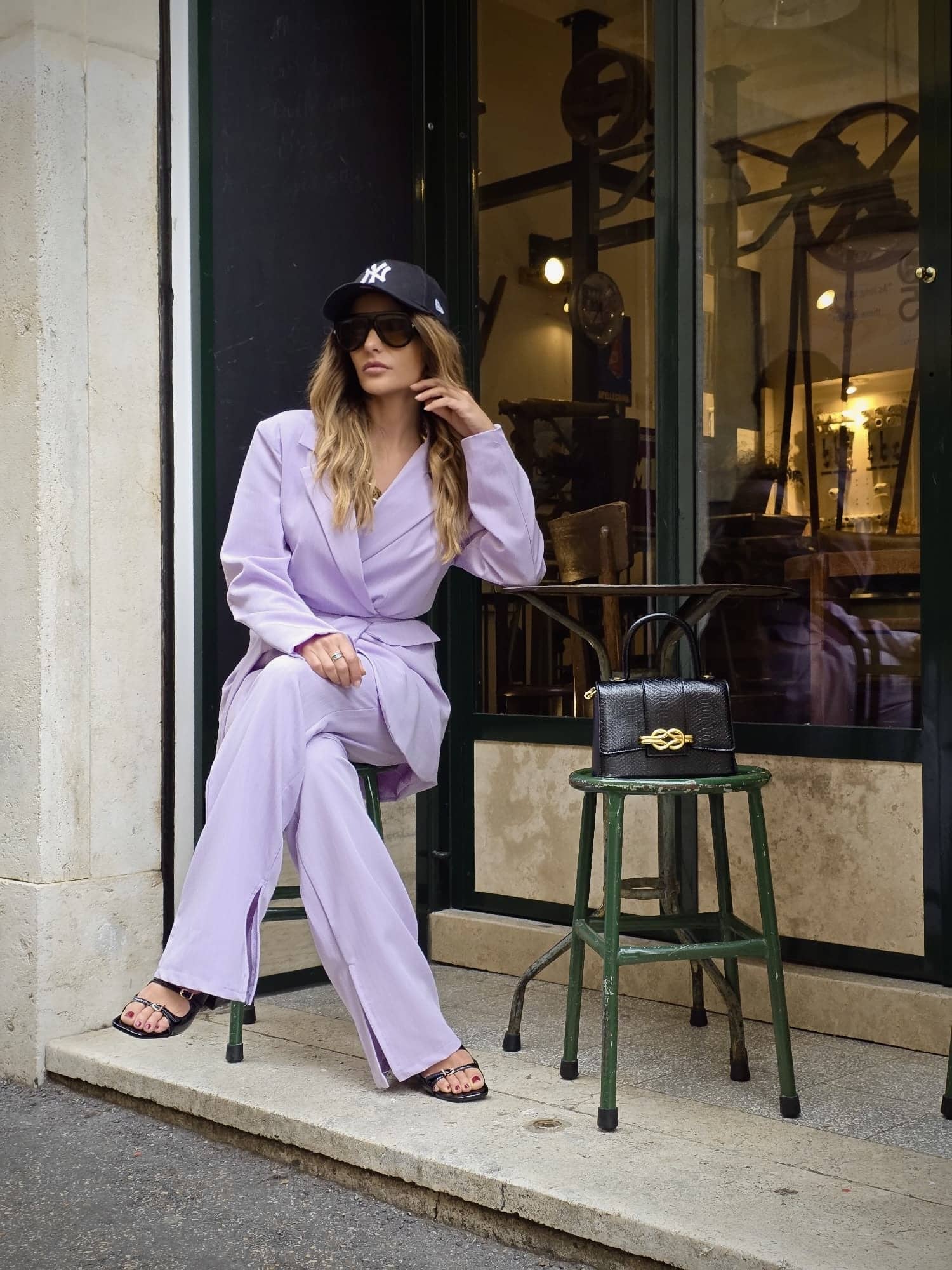 Completo Over Kimono - Gessato Lilla
