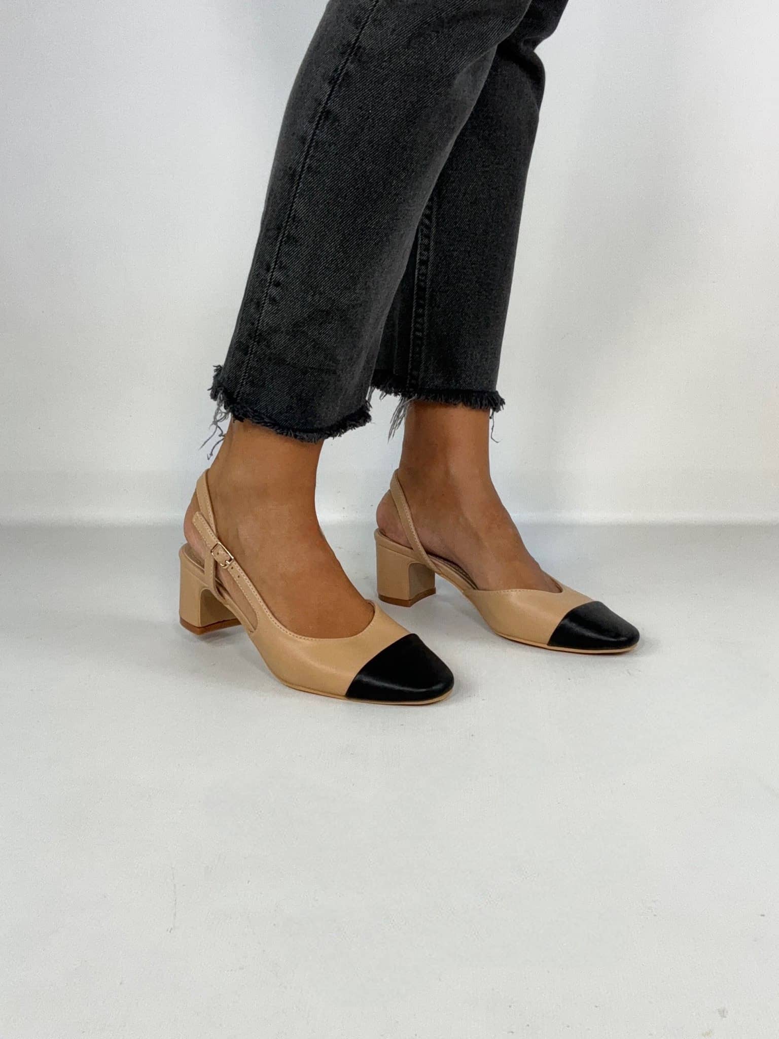 Slingback Bon Ton - Bicolor Nude / Nero.