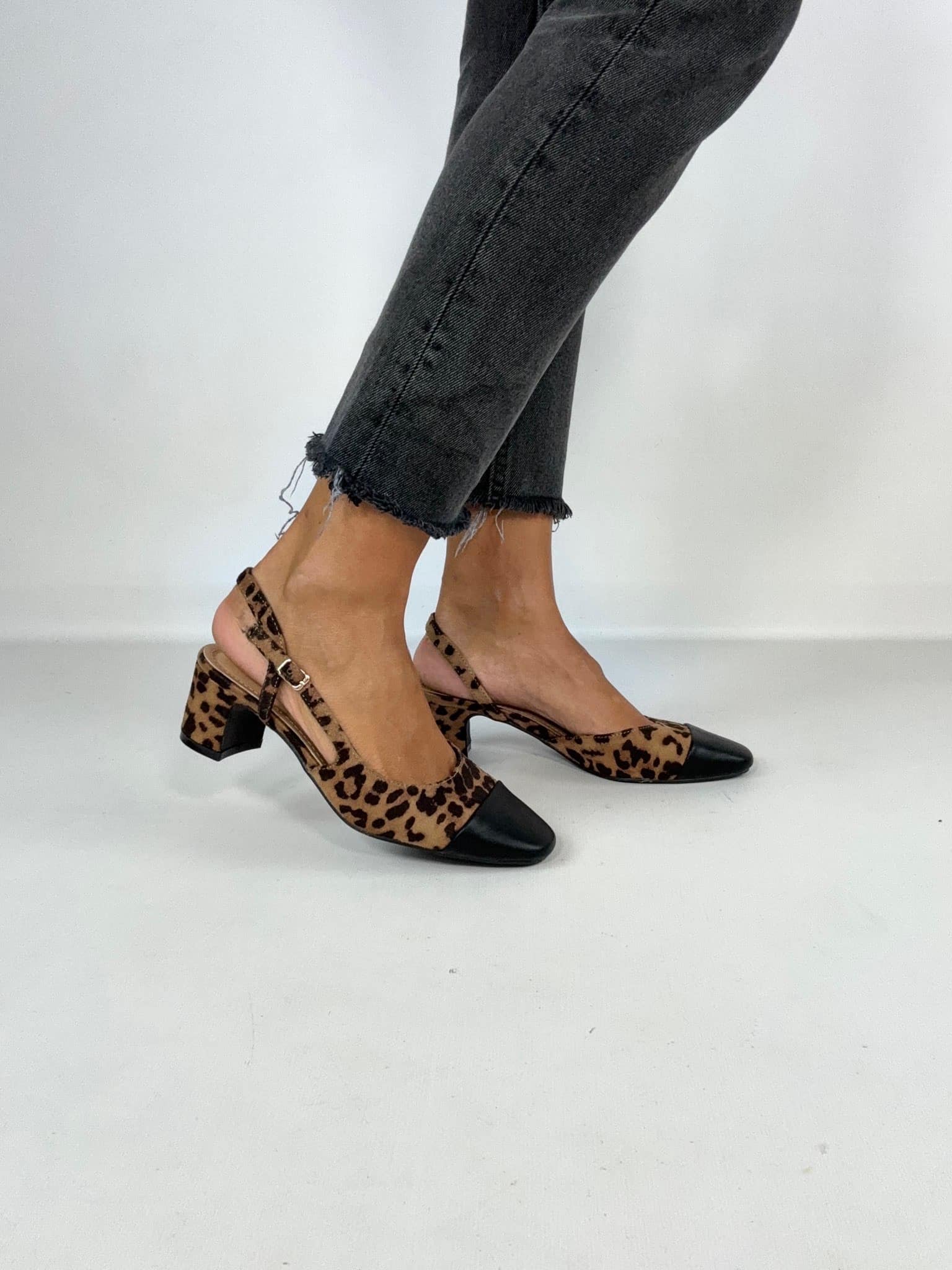 Slingback Bon Ton - Bicolor Leopardo / Nero
