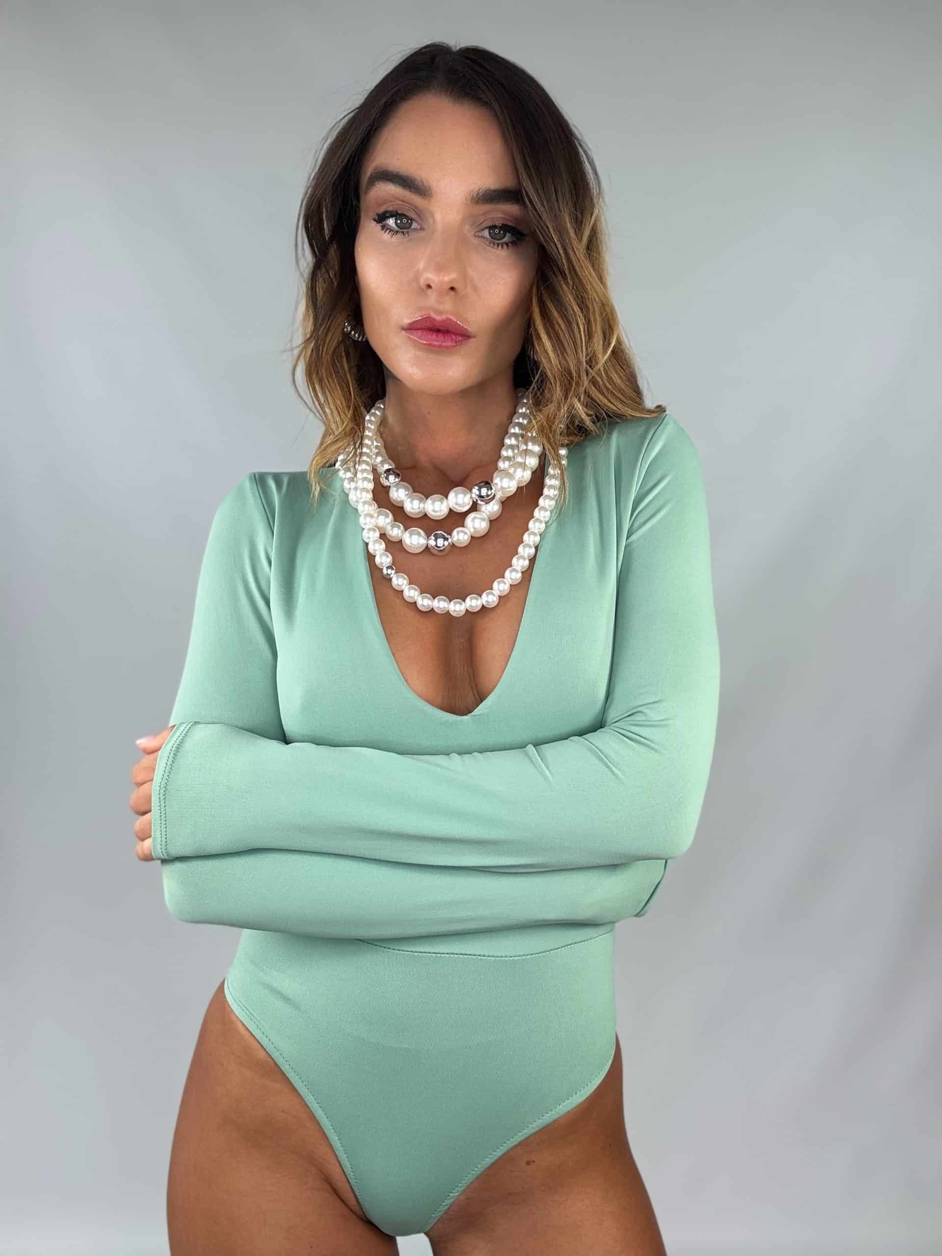 Body Scollo V Schiena Nuda - Verde Salvia