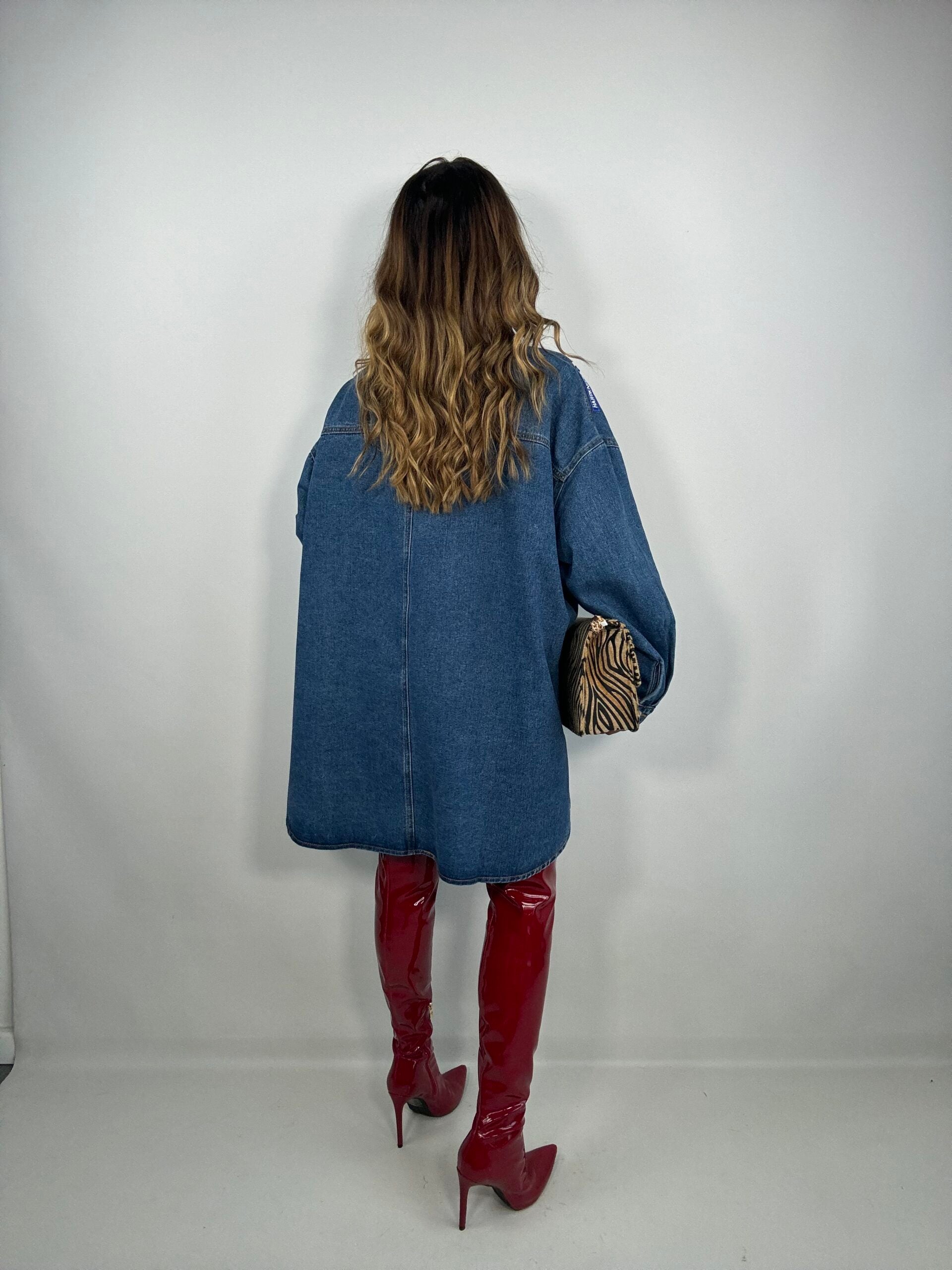 Camicia Jeans Over con Patch -Blu.