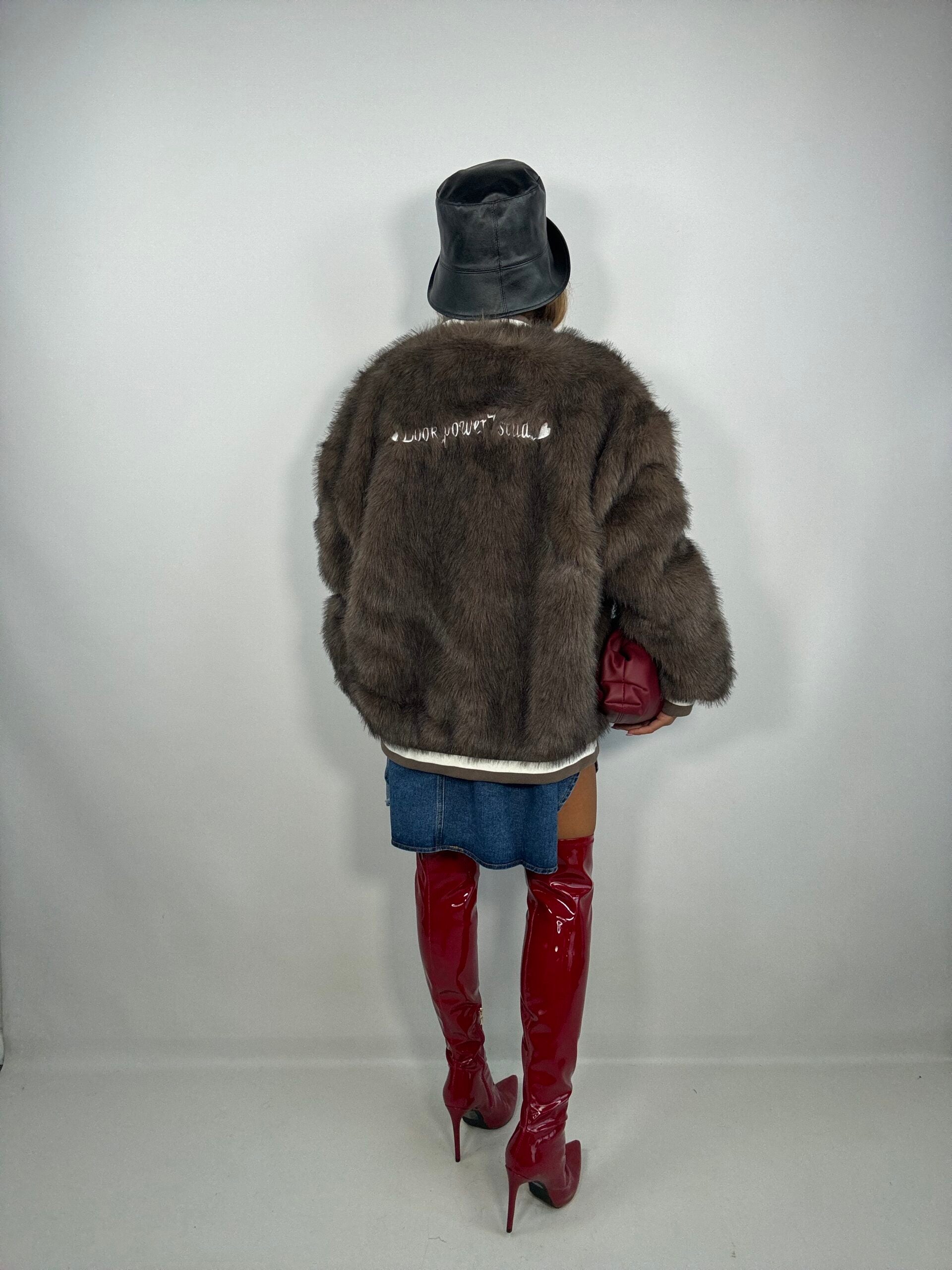 Pelliccia Stile Bomber Oversize - Marrone.