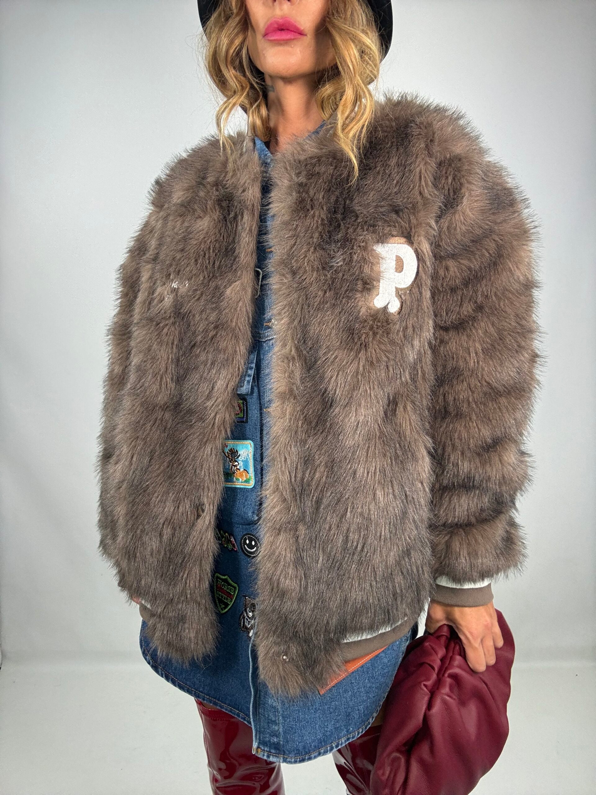 Pelliccia Stile Bomber Oversize - Marrone.