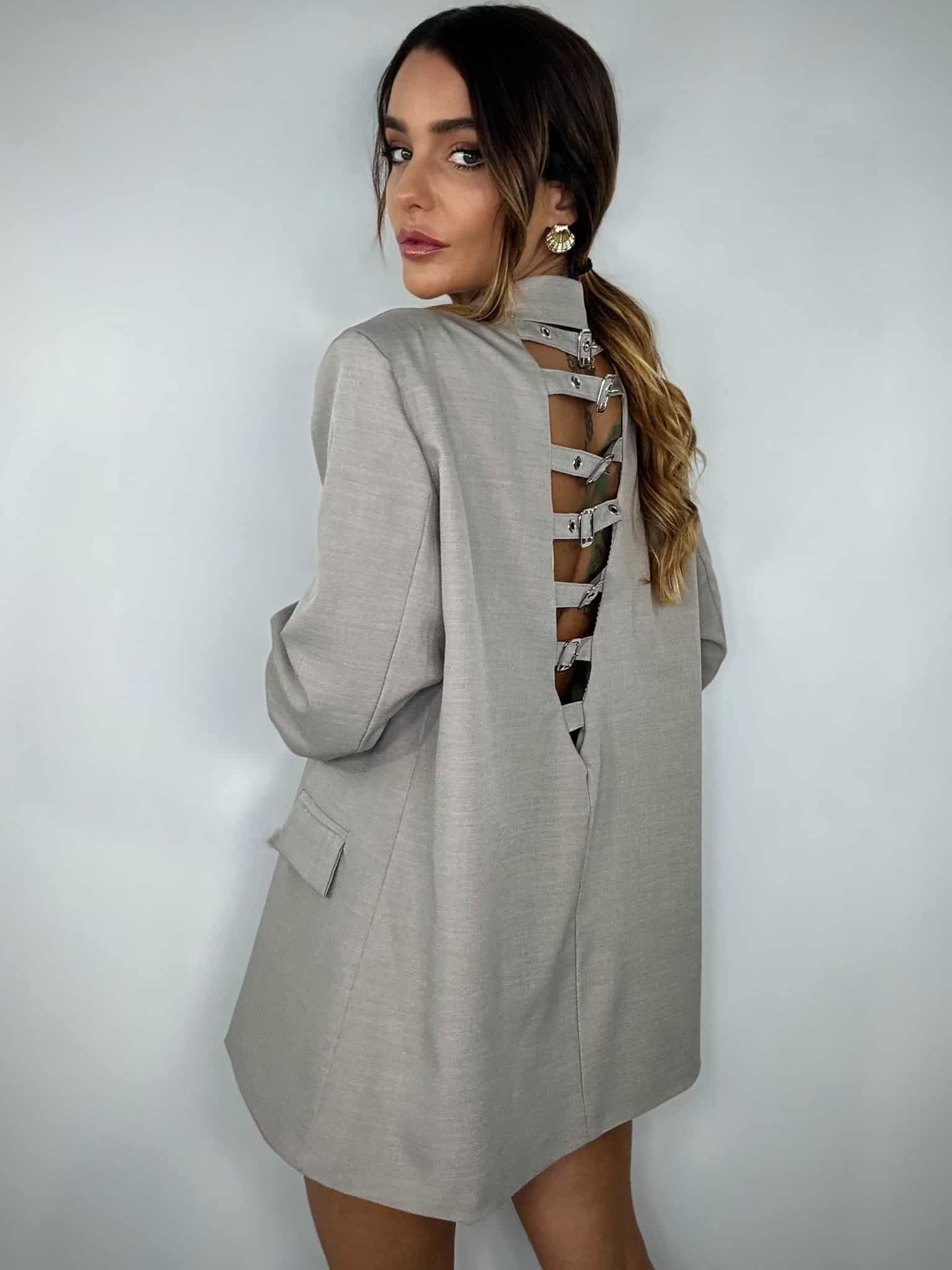 Blazer Over Cut Out con Fibbie - Tortora