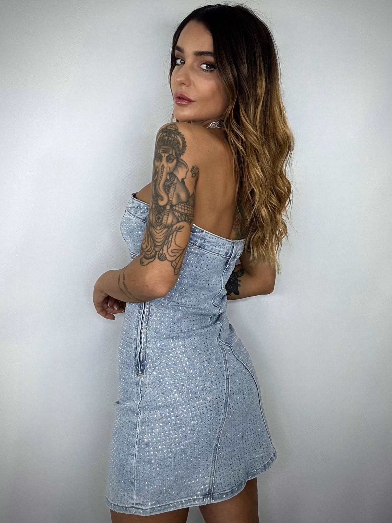 Mini Dress Jeans Strass