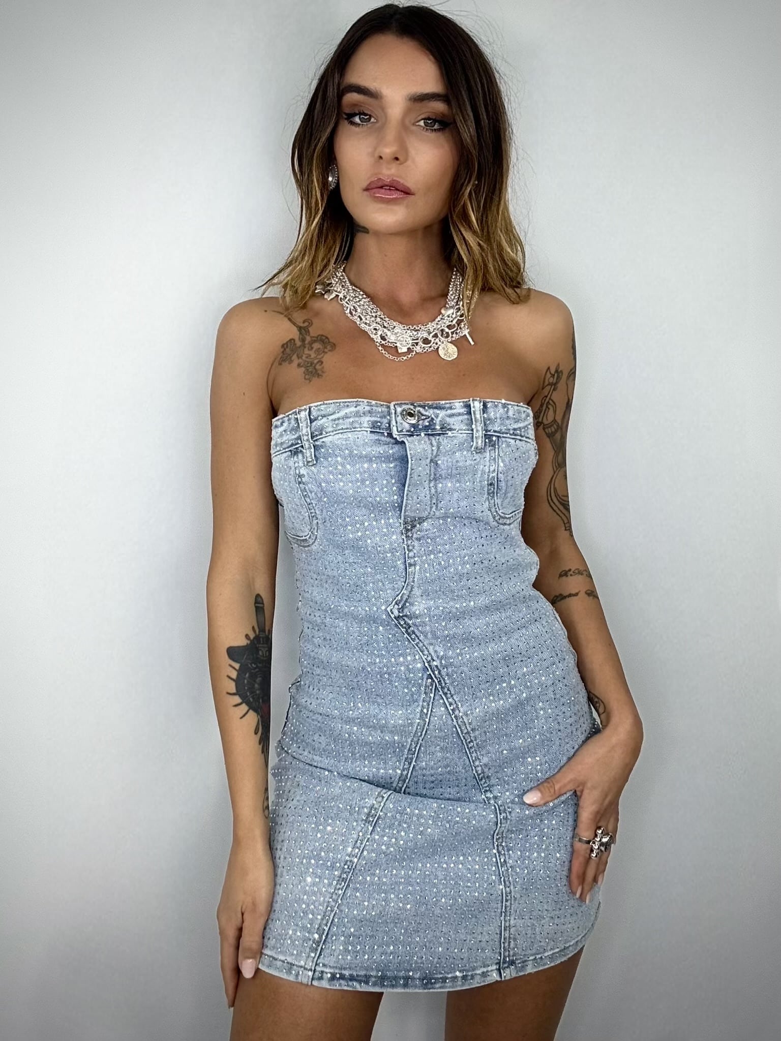 Mini Dress Jeans Strass