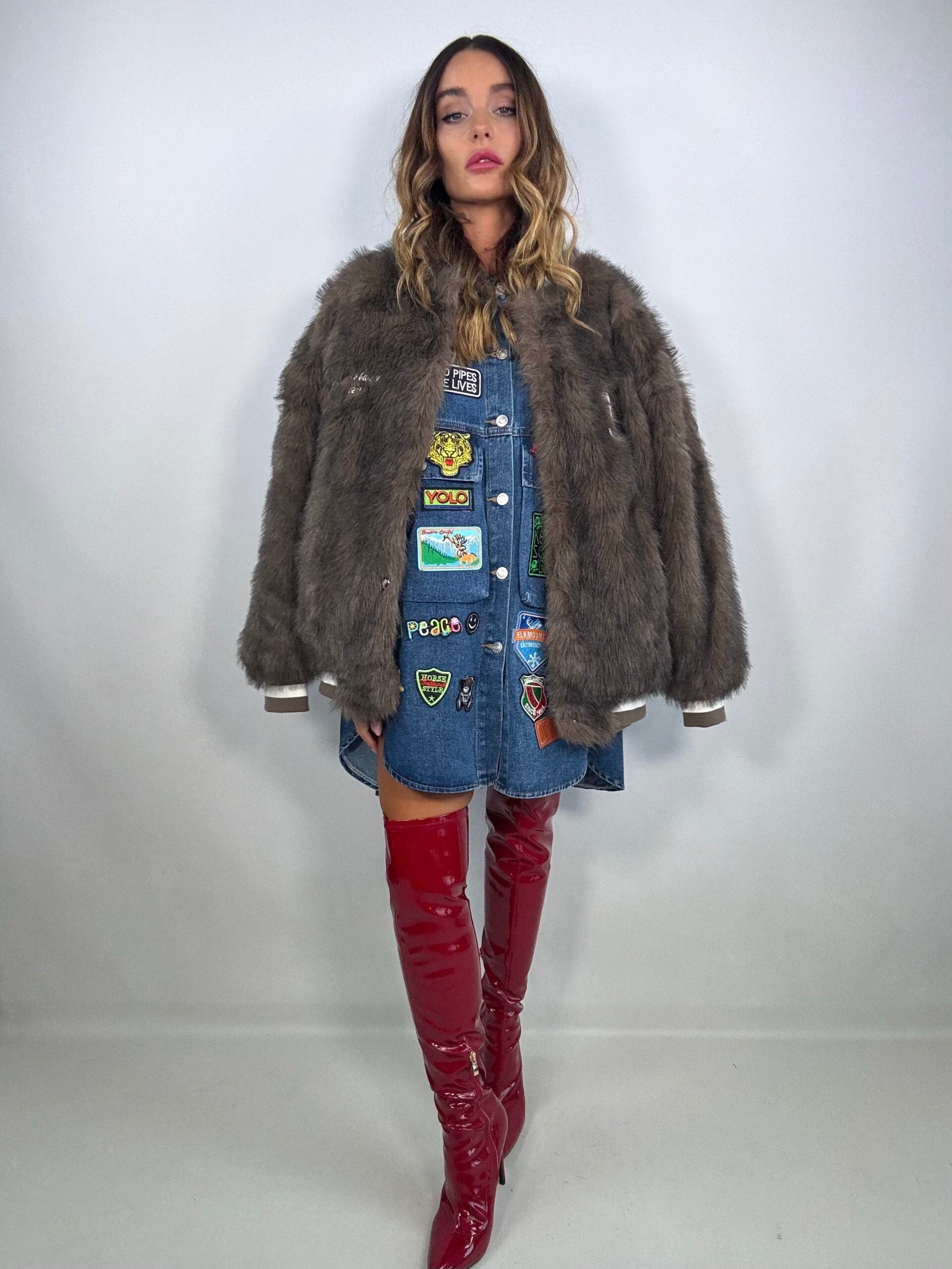 Pelliccia Stile Bomber Oversize - Marrone.