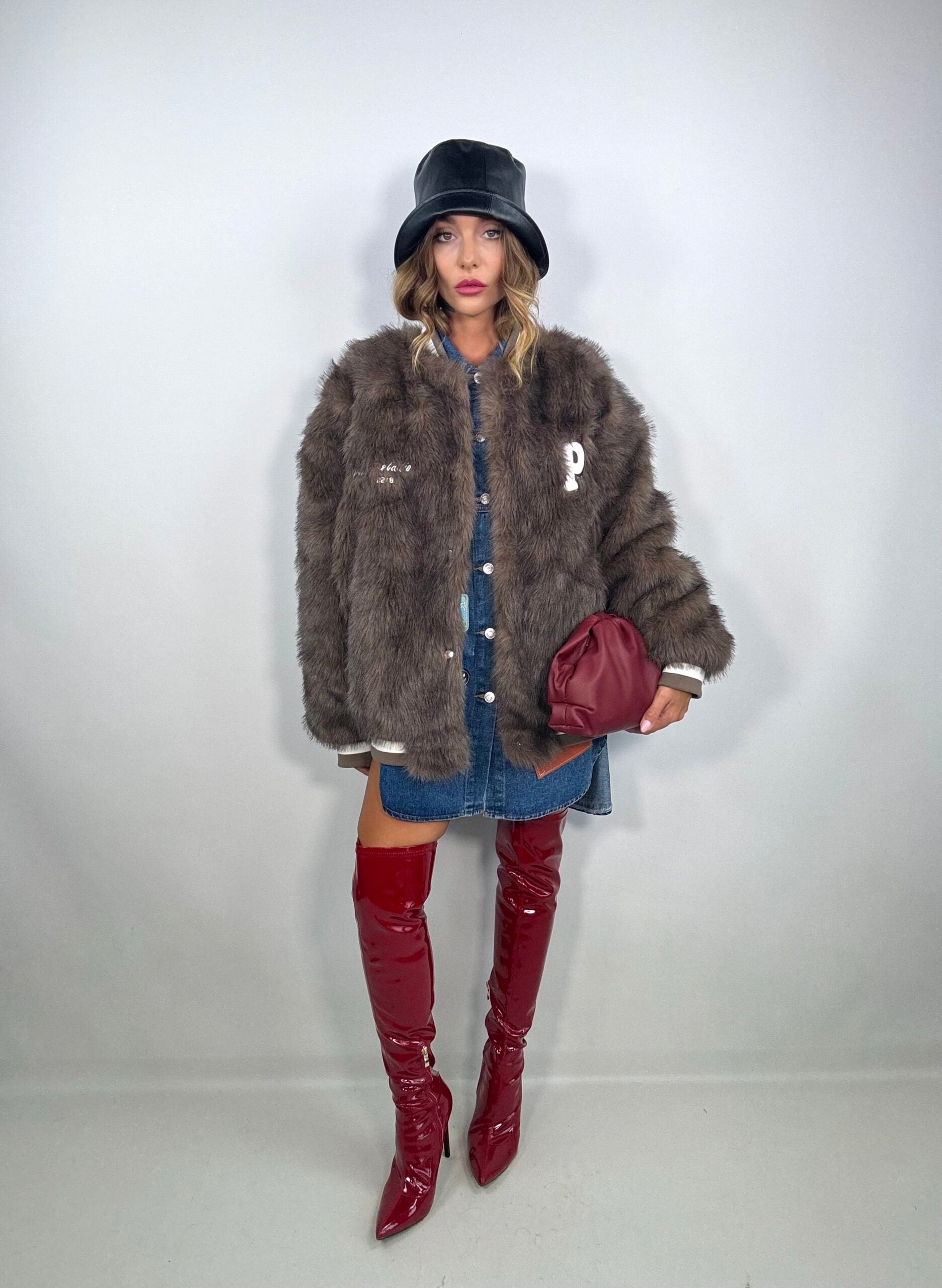 Pelliccia Stile Bomber Oversize - Marrone.