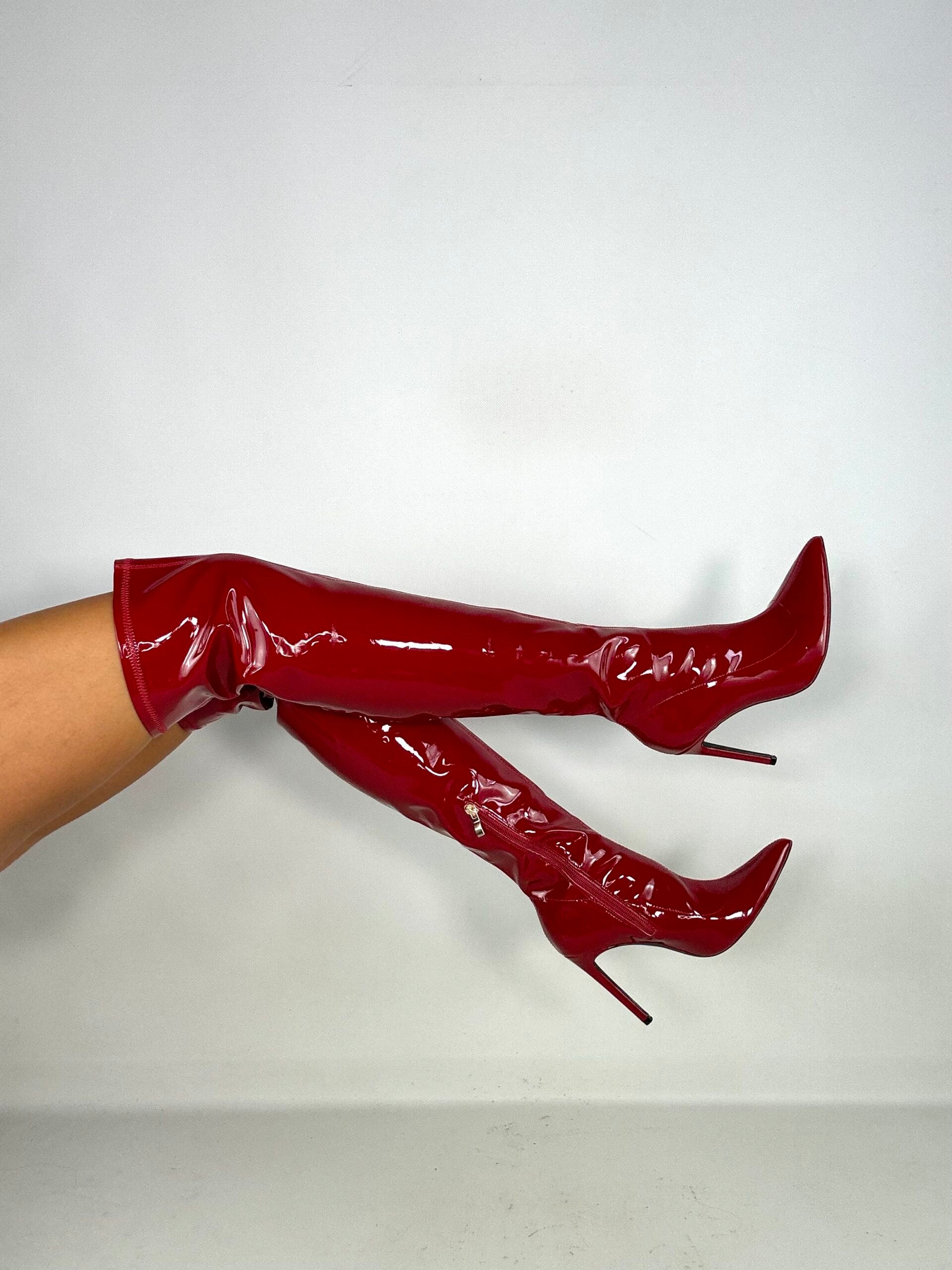 Stivali Cuissardes Tacco a Spillo - Vernice Rosso