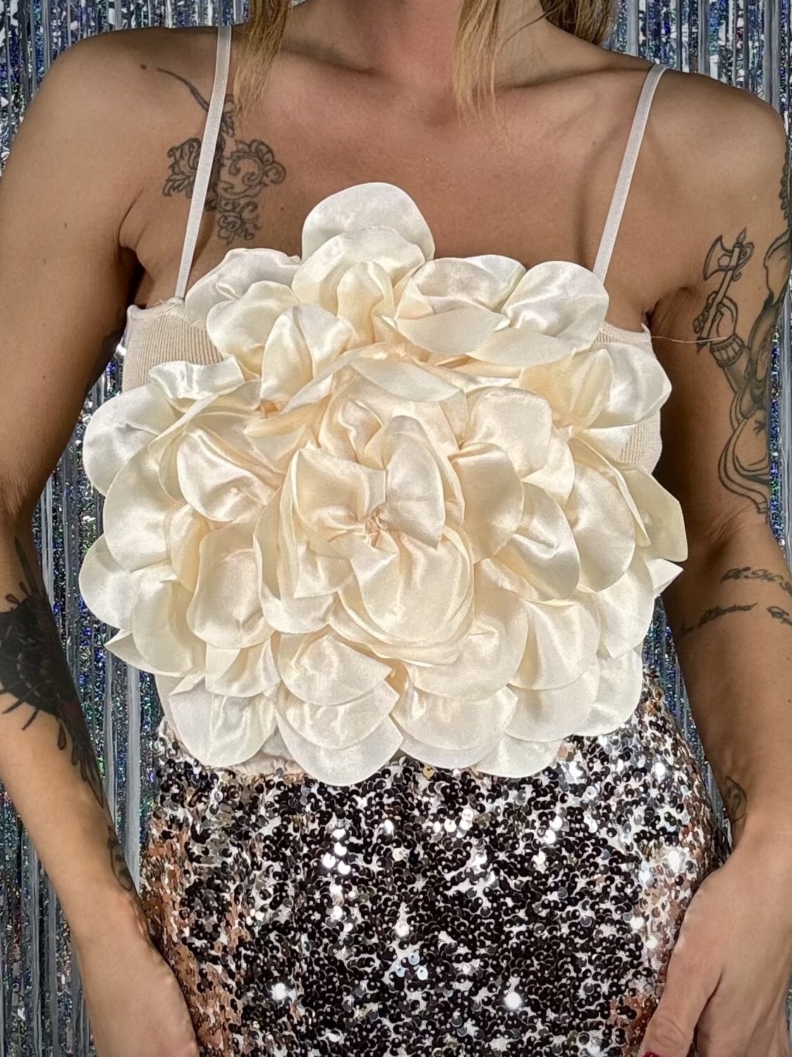 Crop Top Maxi Fiore - Crema