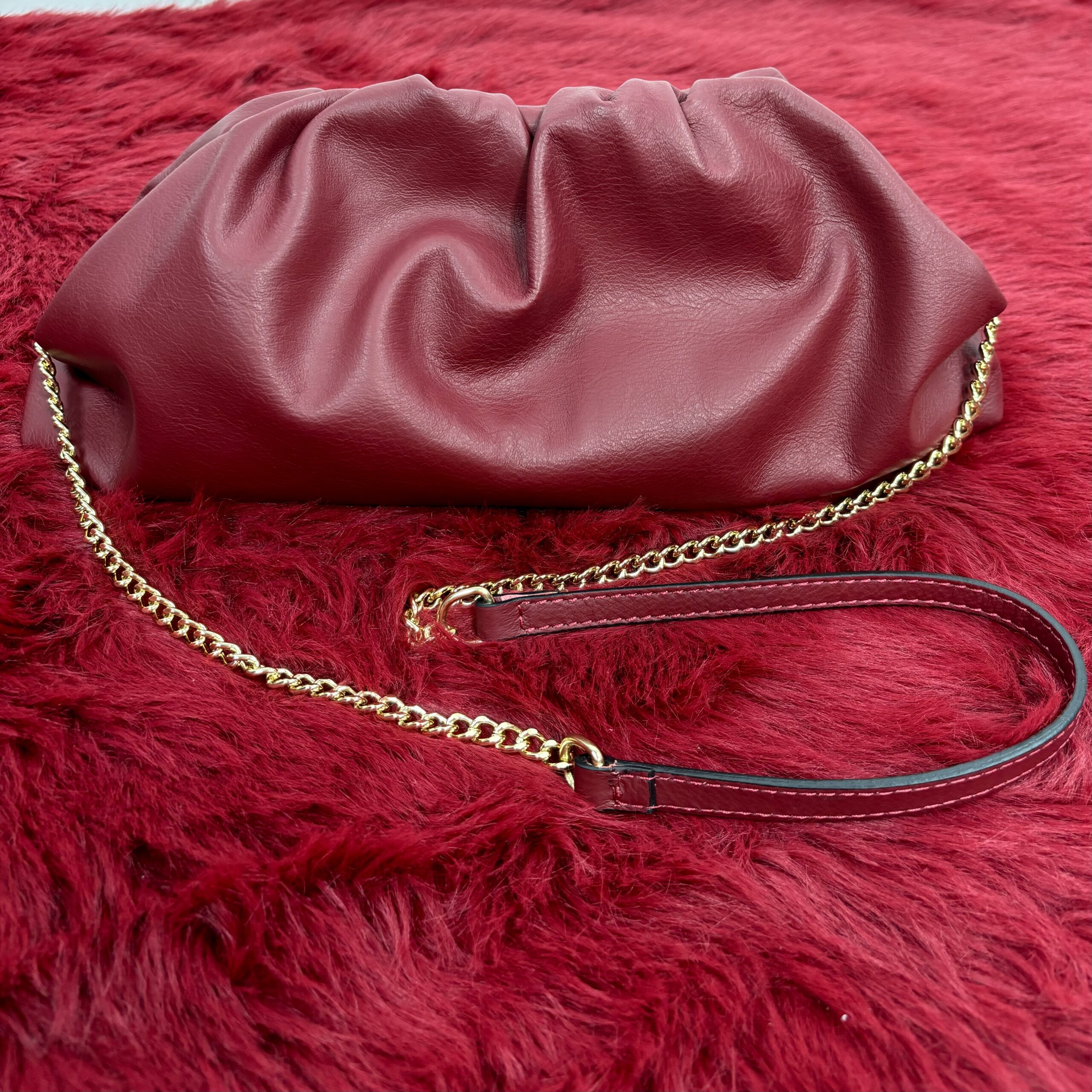 Pouch Bag in Vera pelle Made In Italy - Cherry Red