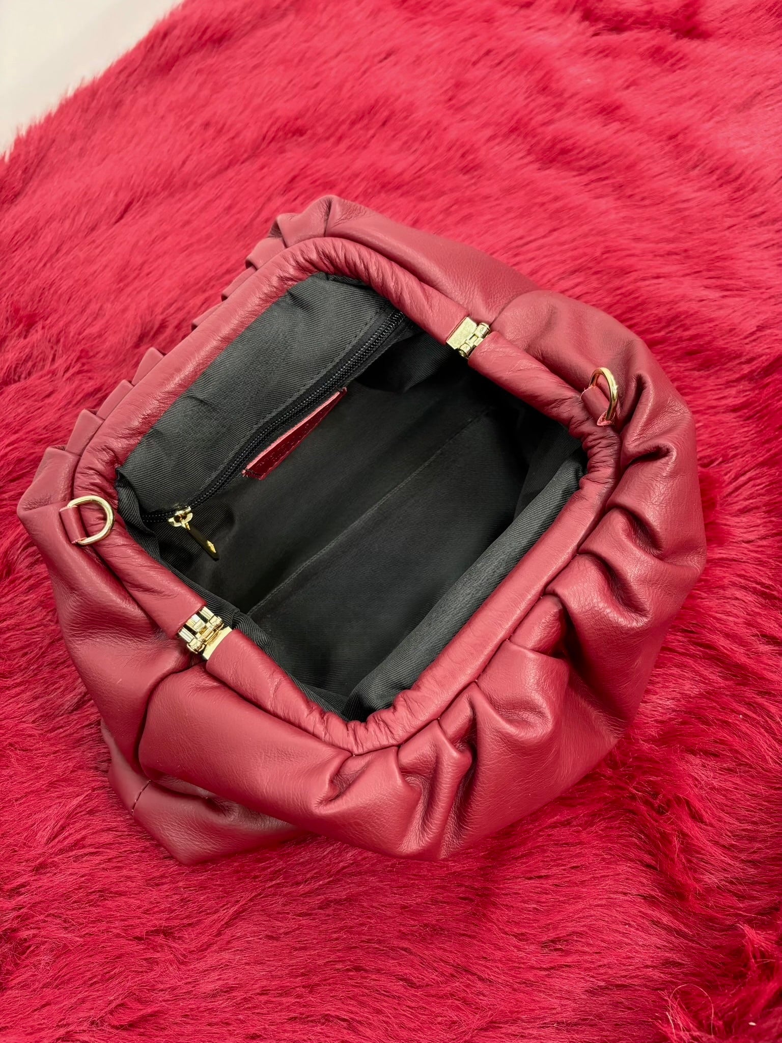 Pouch Bag in Vera pelle Made In Italy - Cherry Red