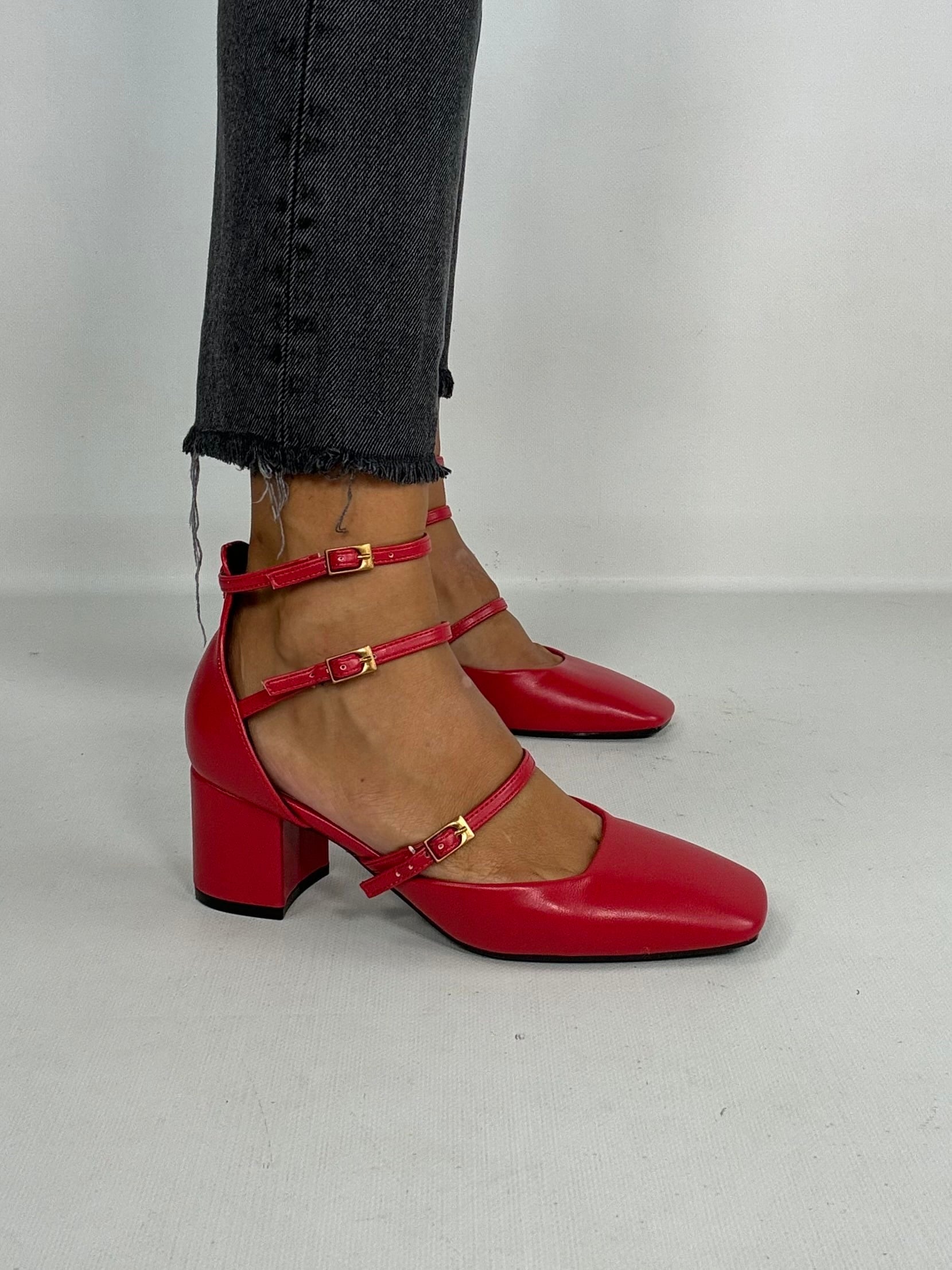 Mary Jane Tre Cinturini  - Rosso