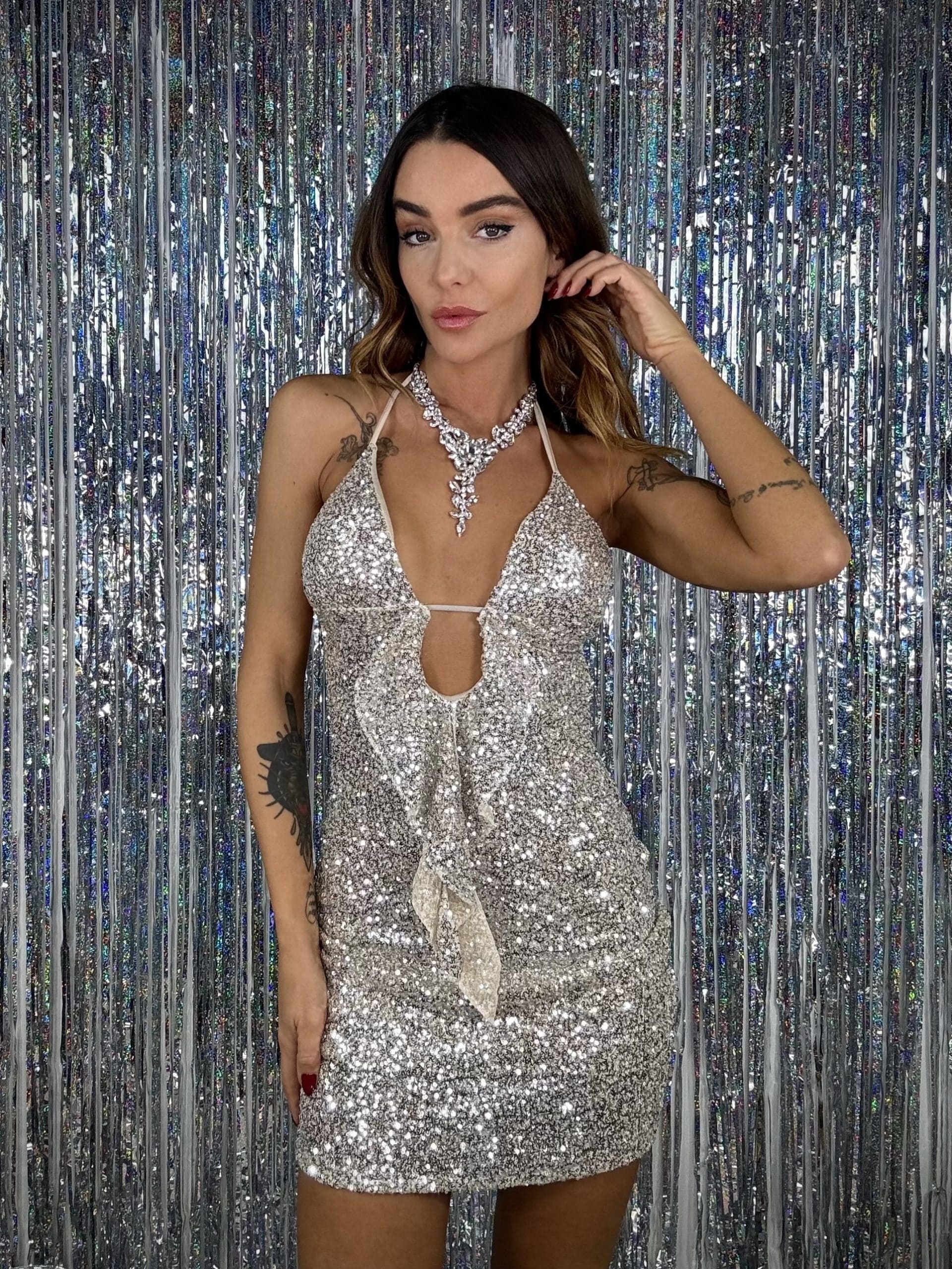 Mini Dress Paillettes - Argento