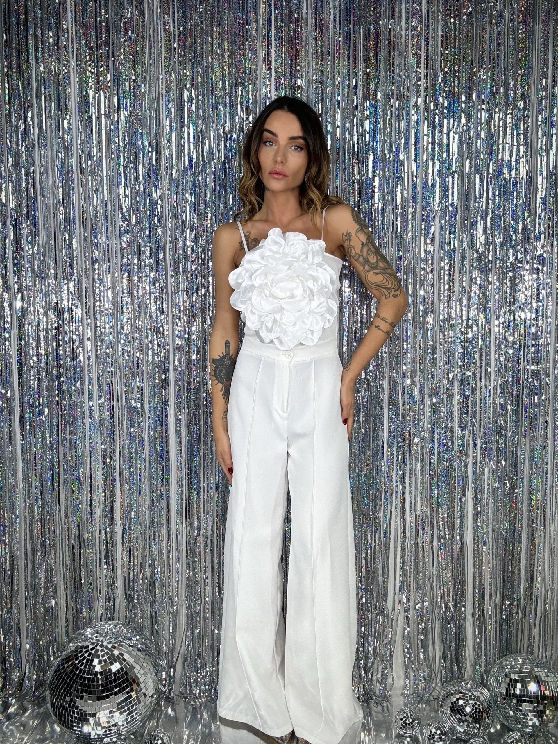 Crop Top Maxi Fiore - Bianco