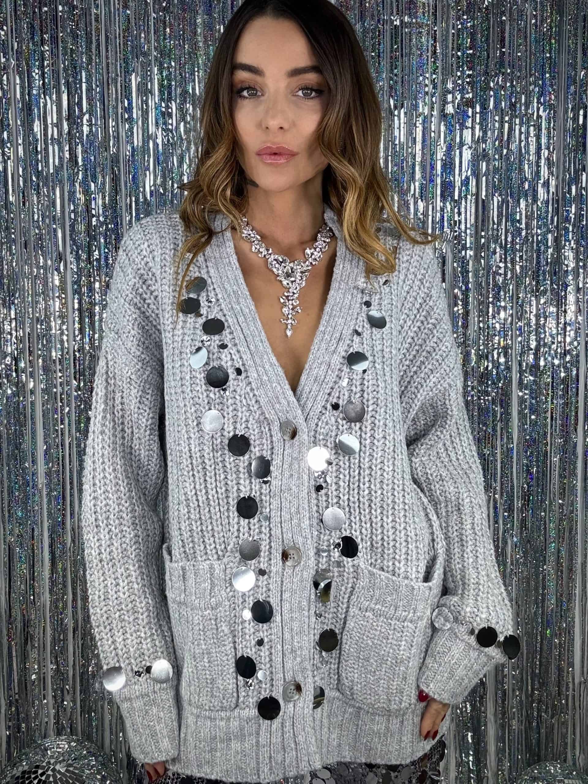 Maxi Cardigan Paillettes - Grigio
