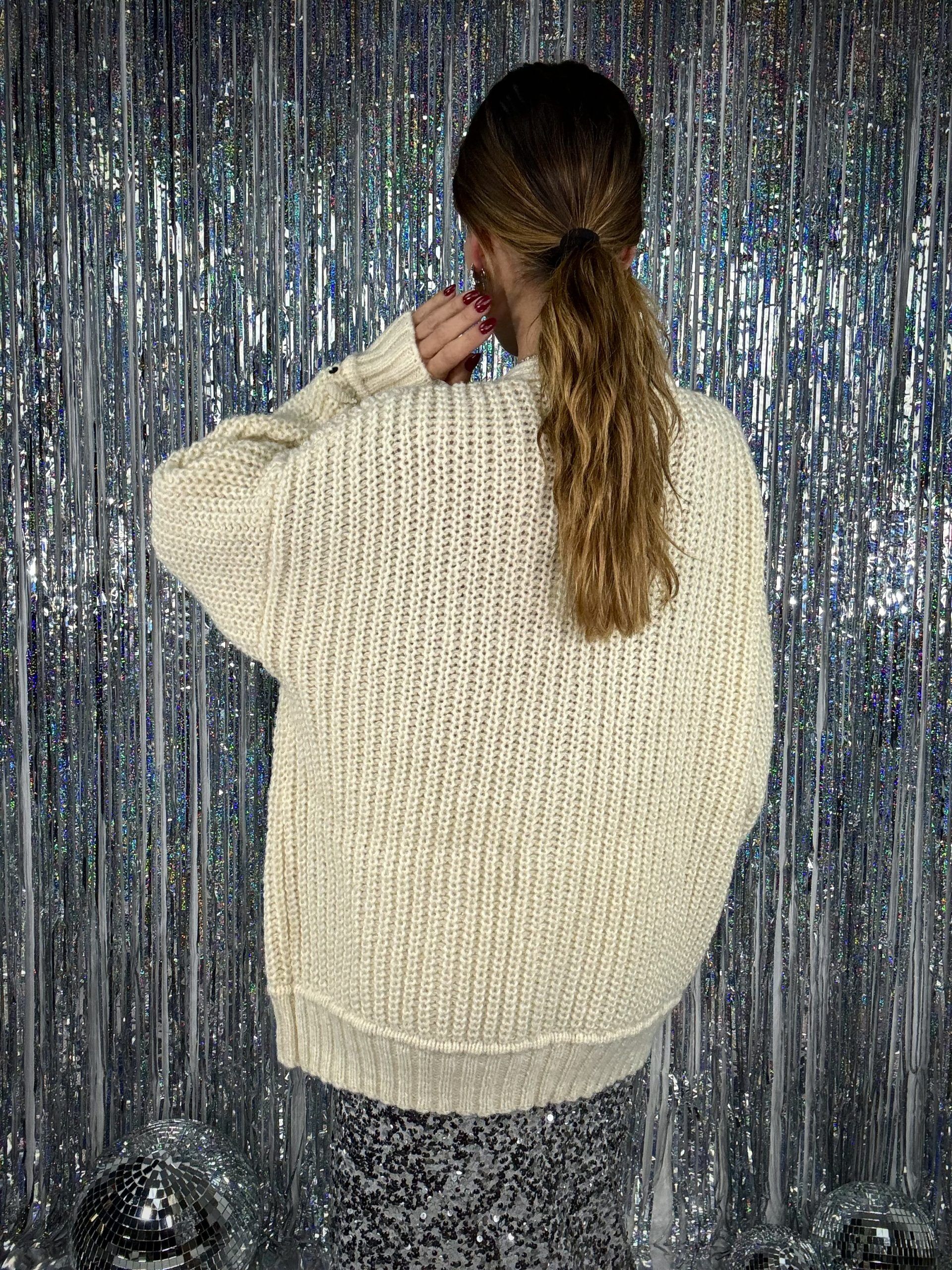 Maxi Cardigan Paillettes - Bianco Panna