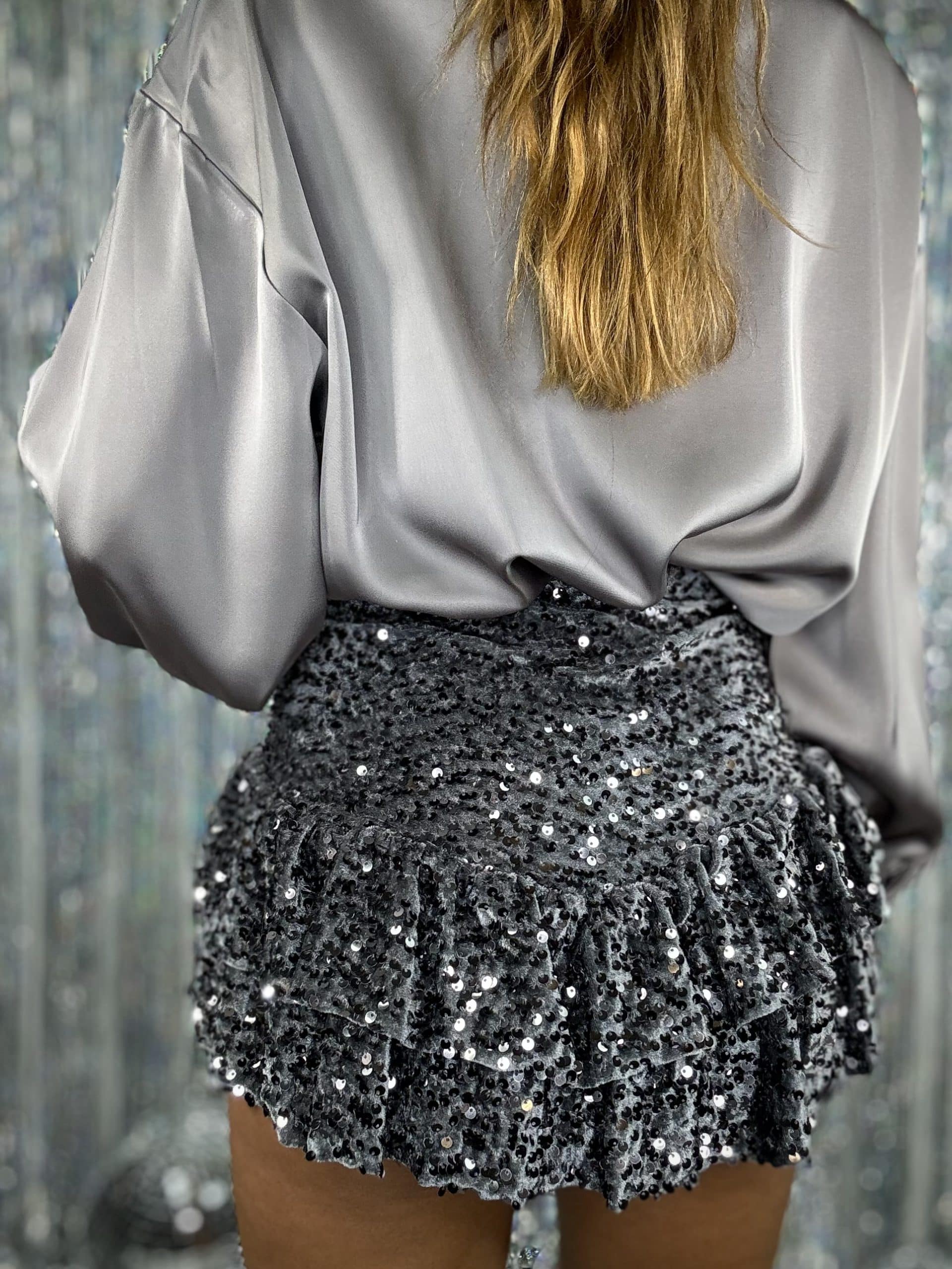 Mini Gonna Volant Paillettes - Argento