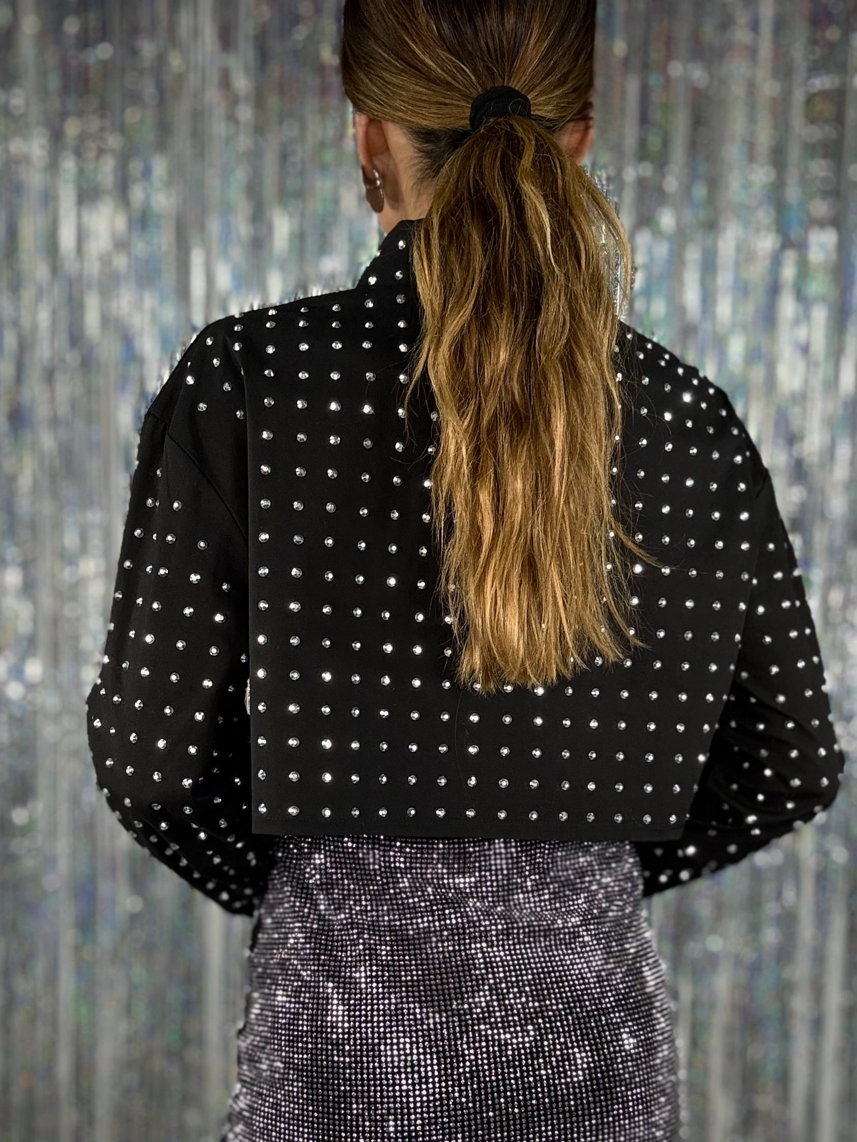 Camicia Crop Strass - Nero