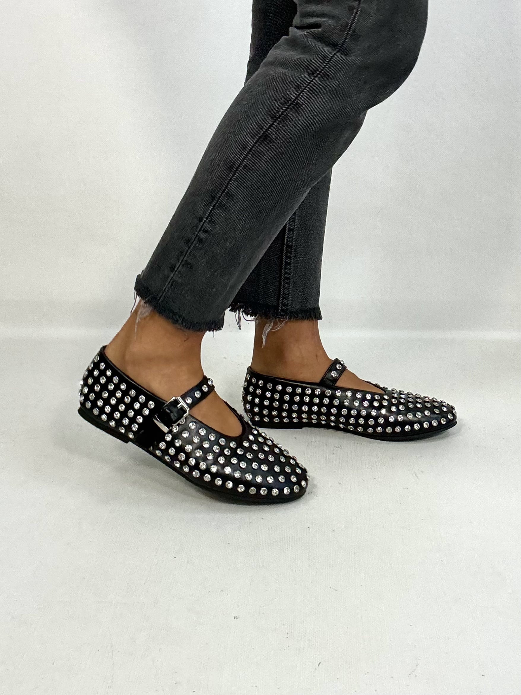 Ballerina Mary Jane Con Strass - Nero