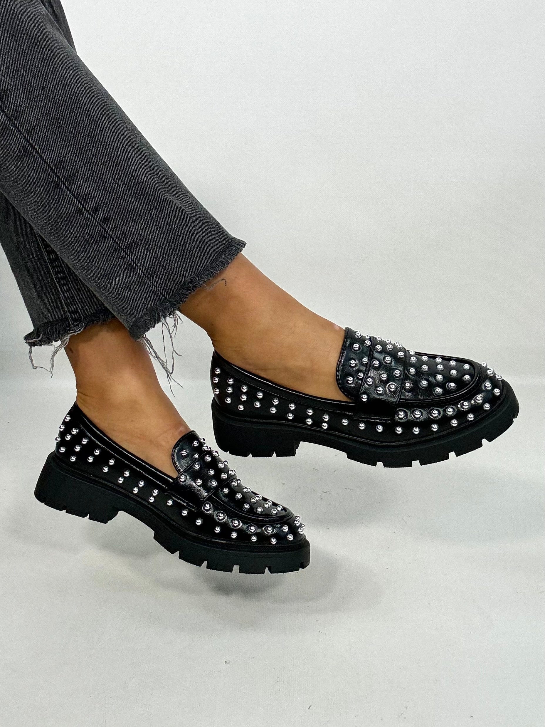 Mocassino Con Borchie - Nero