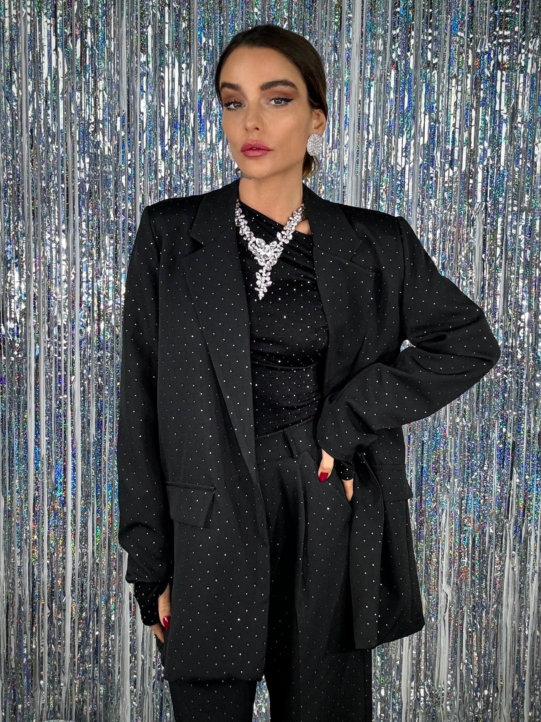 Maglia Basic Not Basic Strass - Nero