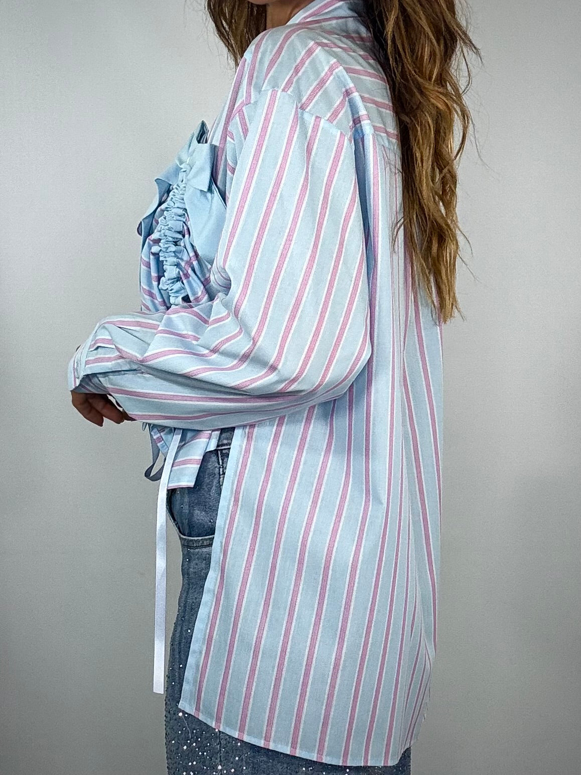 Camicia Con Fiocchi - Righe Celeste / Rosa