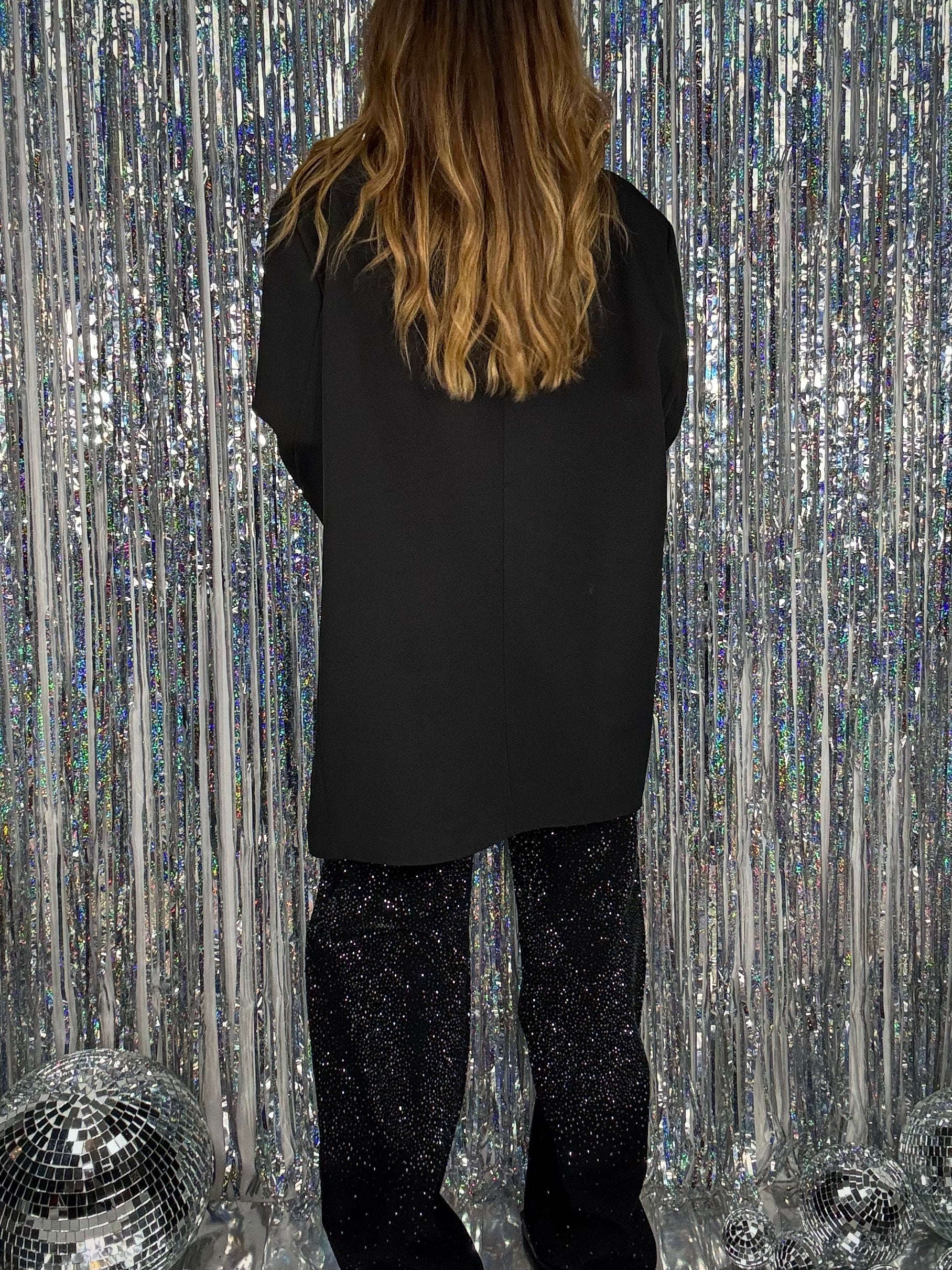 Jeans Wide Strass - Nero