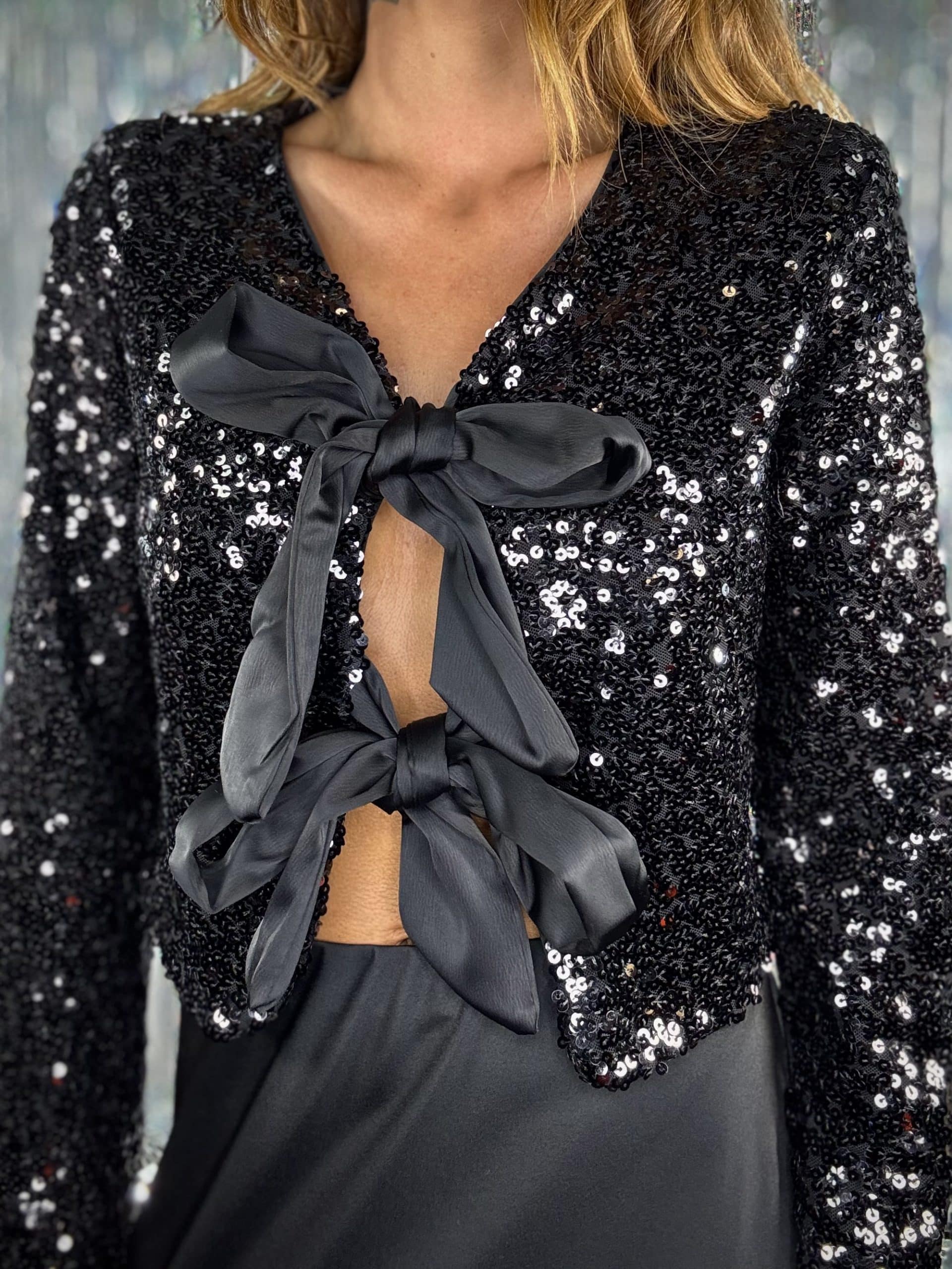 Maglia Paillettes con Fiocchi - Nero