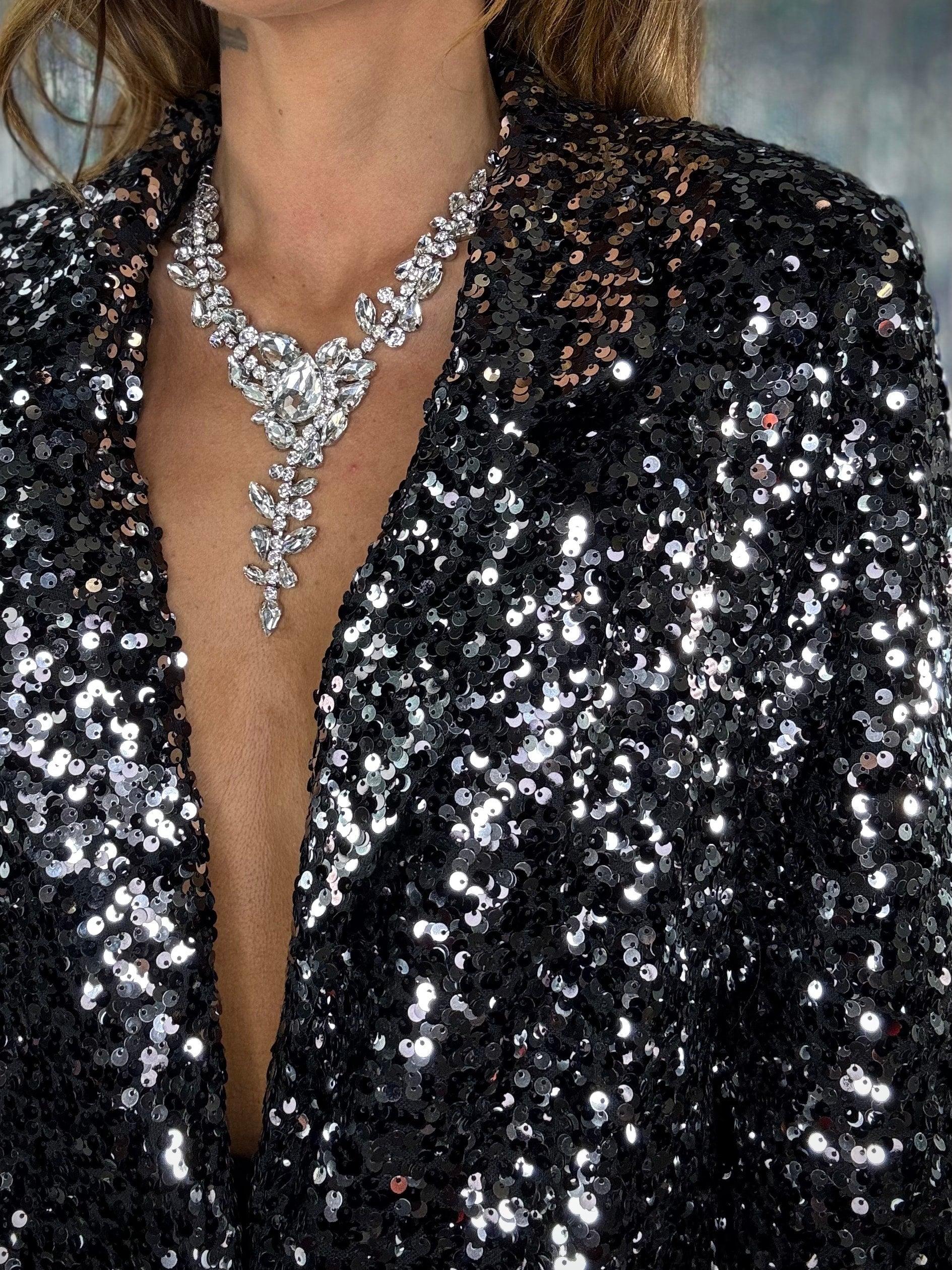 Blazer Paillettes - Argento / Nero