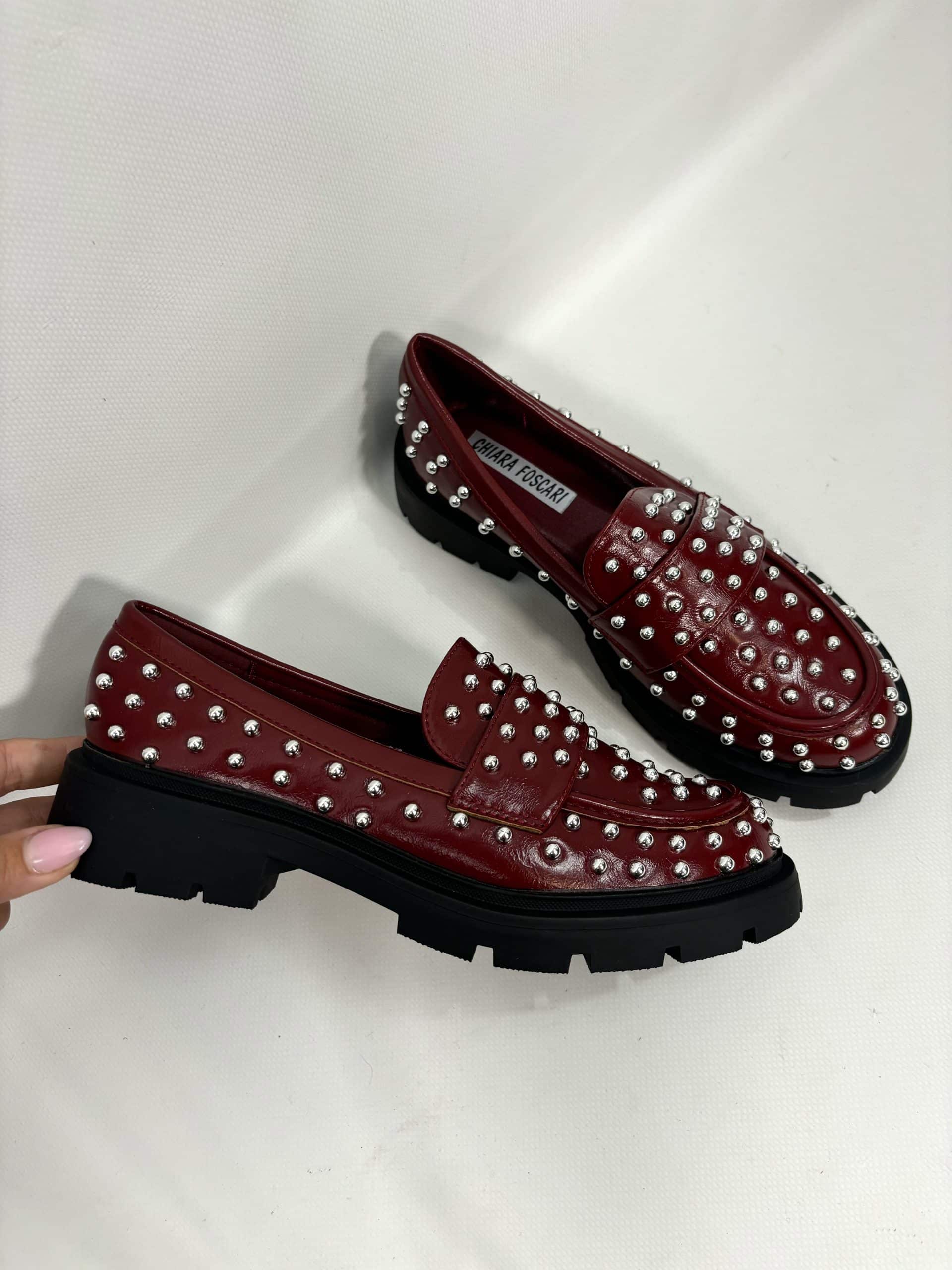 Mocassino Con Borchie - Wine Red